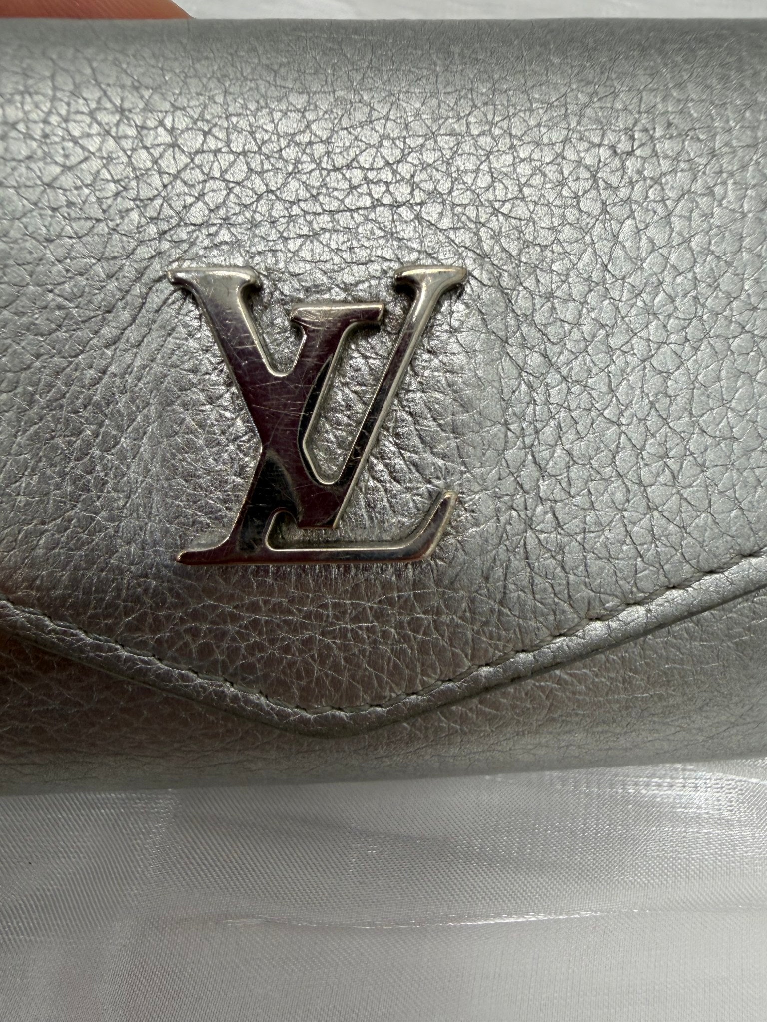 Louis Vuitton Silver Leather Mini Lockme Compact Trifold Wallet