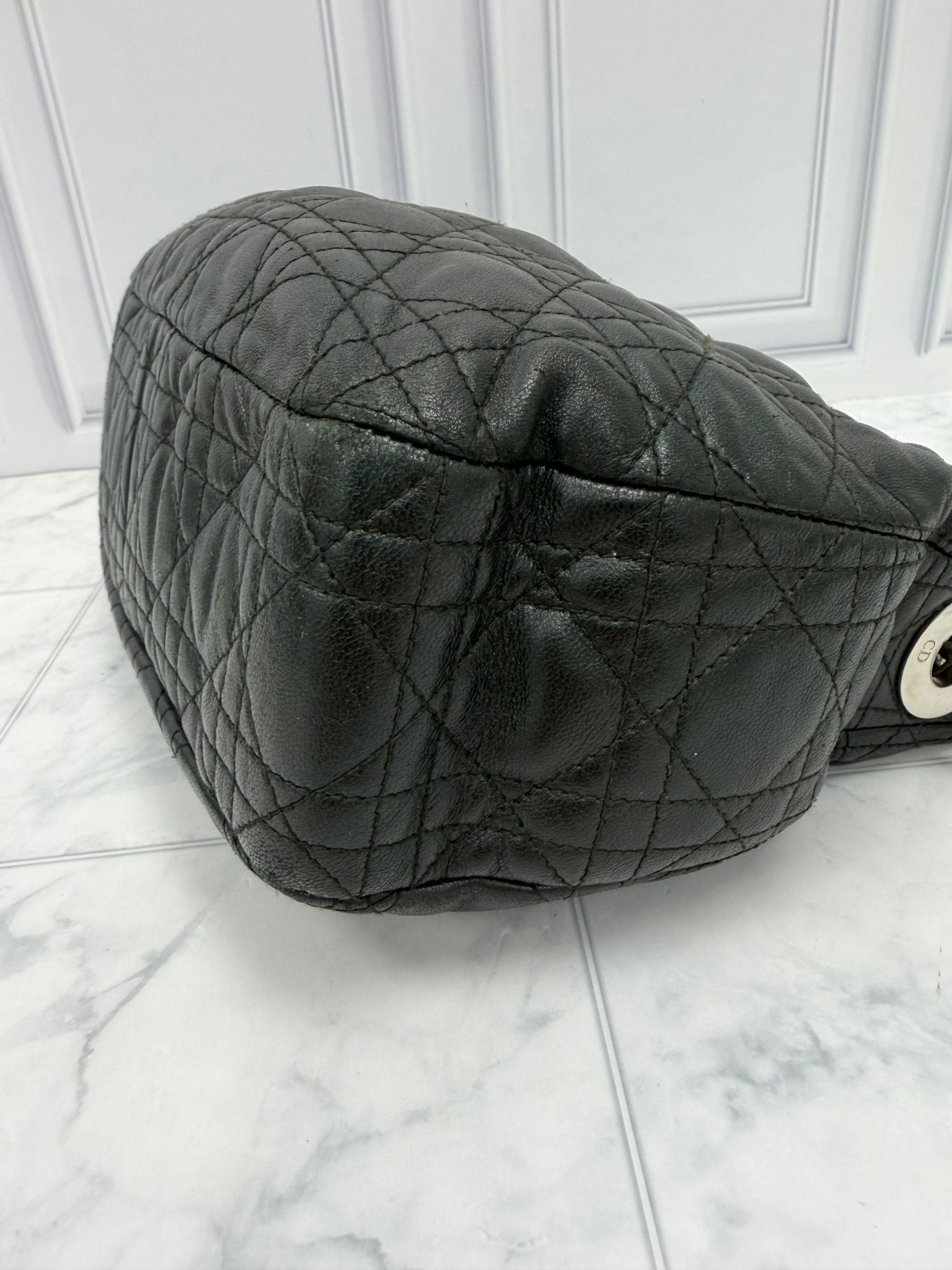 Christian Dior Black Cannage Lambskin Soft Hobo Bag
