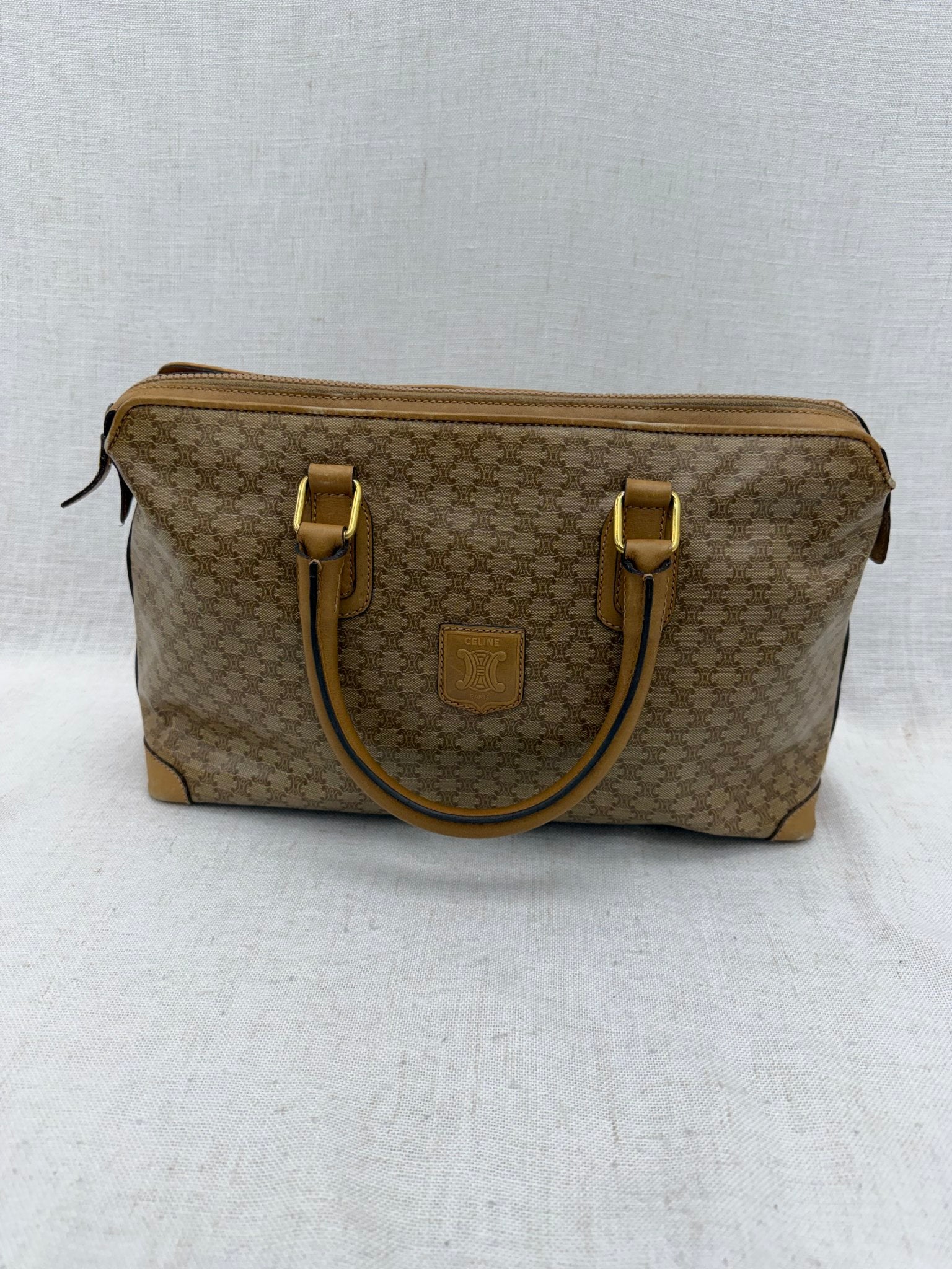 Celine Vintage Beige Macadam Coated Canvas Shoulder Bag
