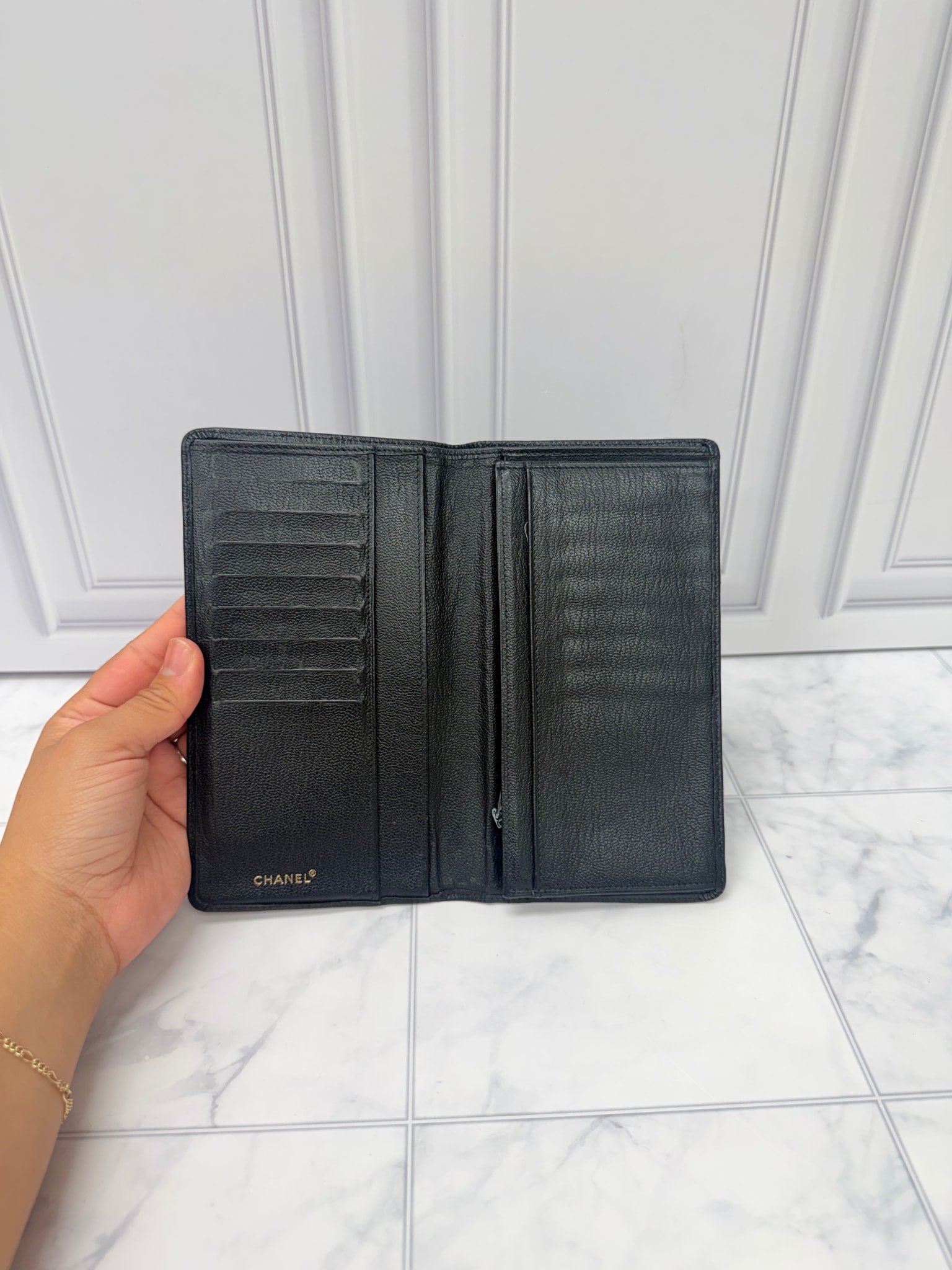 Chanel Black Grained Leather Wallet