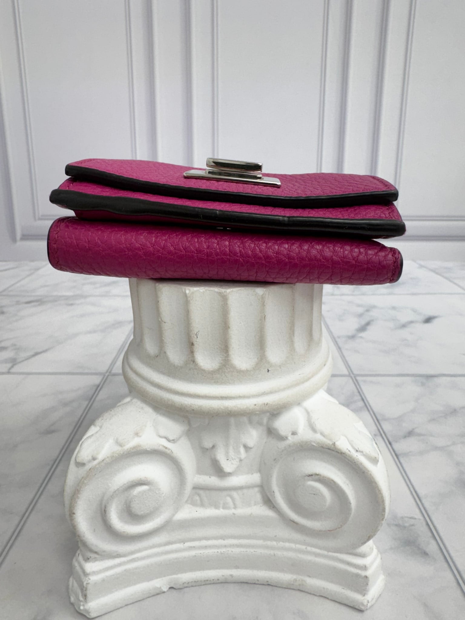 Fendi Pink Grained Leather Compact Wallet