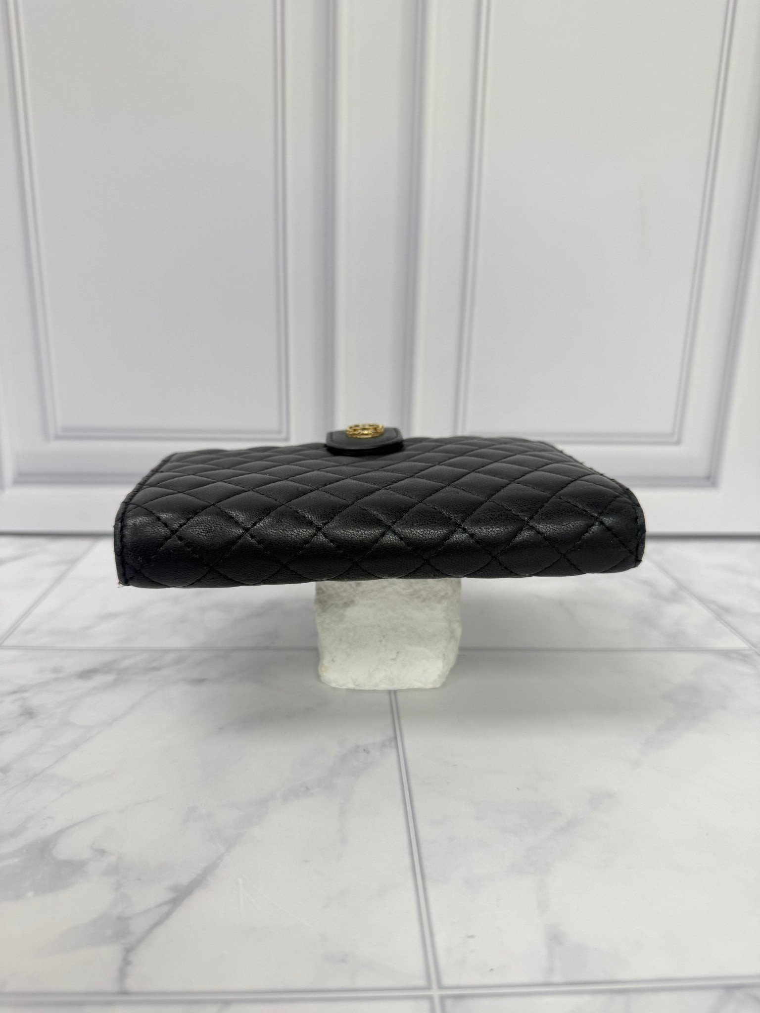 Chanel Black And Pink Lambskin Quilted French Wallet