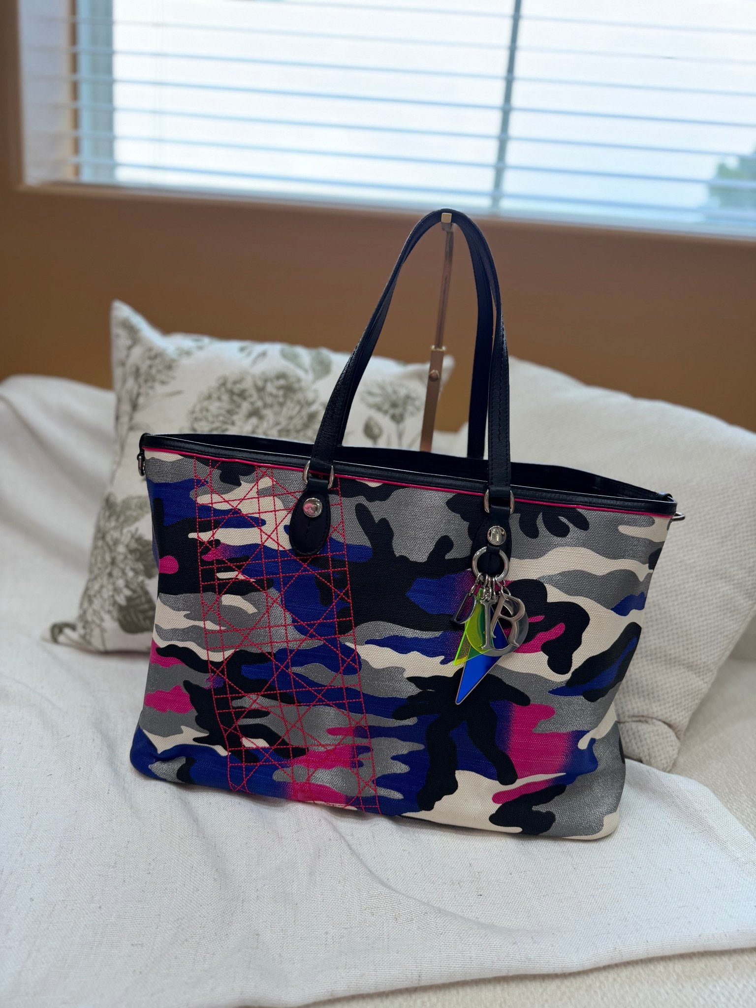 Christian Dior x Anselm Reyle Limited Edition Multicolor Camo Canvas Medium Open Tote Bag