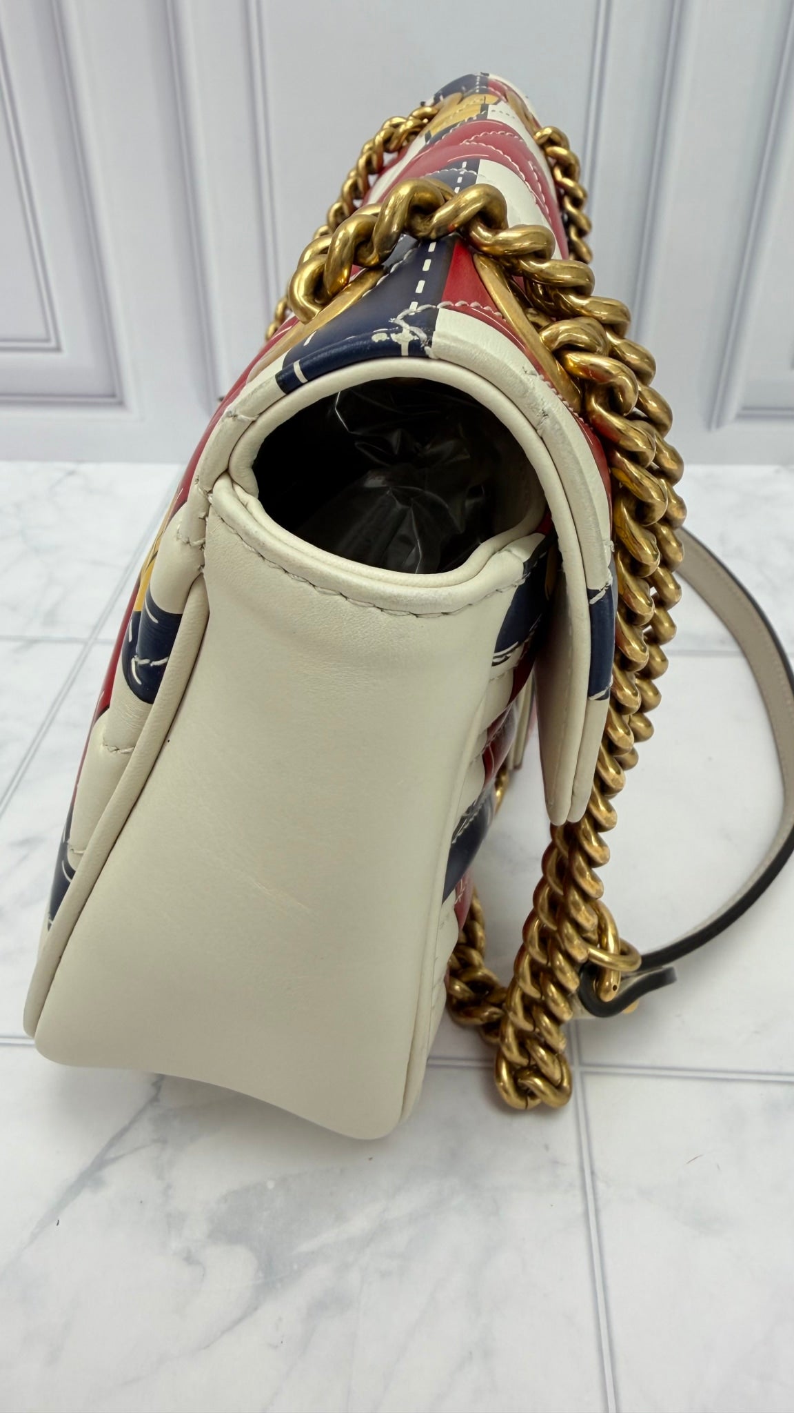 Gucci Mutlicolor Buckle Printed Leather Small Marmont Flap Bag
