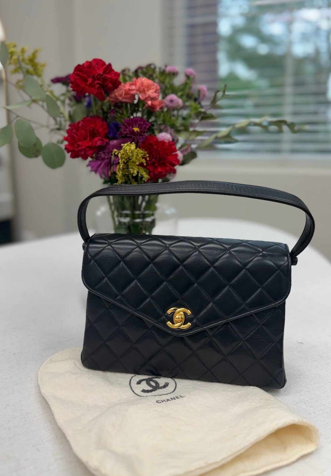 Chanel Black Lambskin Vintage Envelope Flap Shoulder Bag