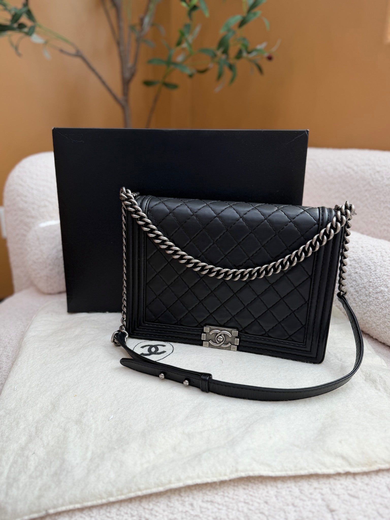 Chanel Black Quilted Lambskin Medium Boy Bag