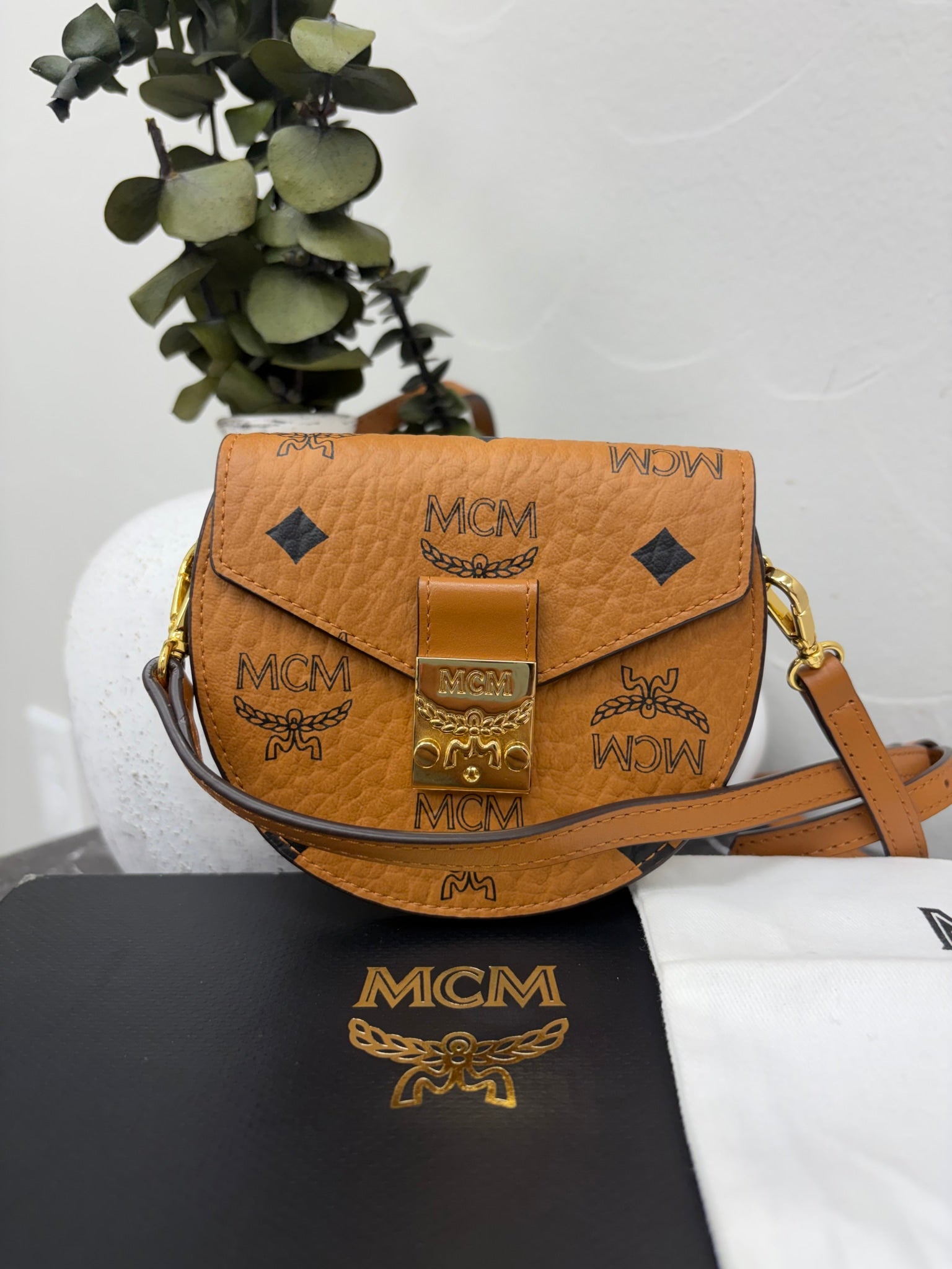 MCM Brown Visetos Patricia Crossbody Bag