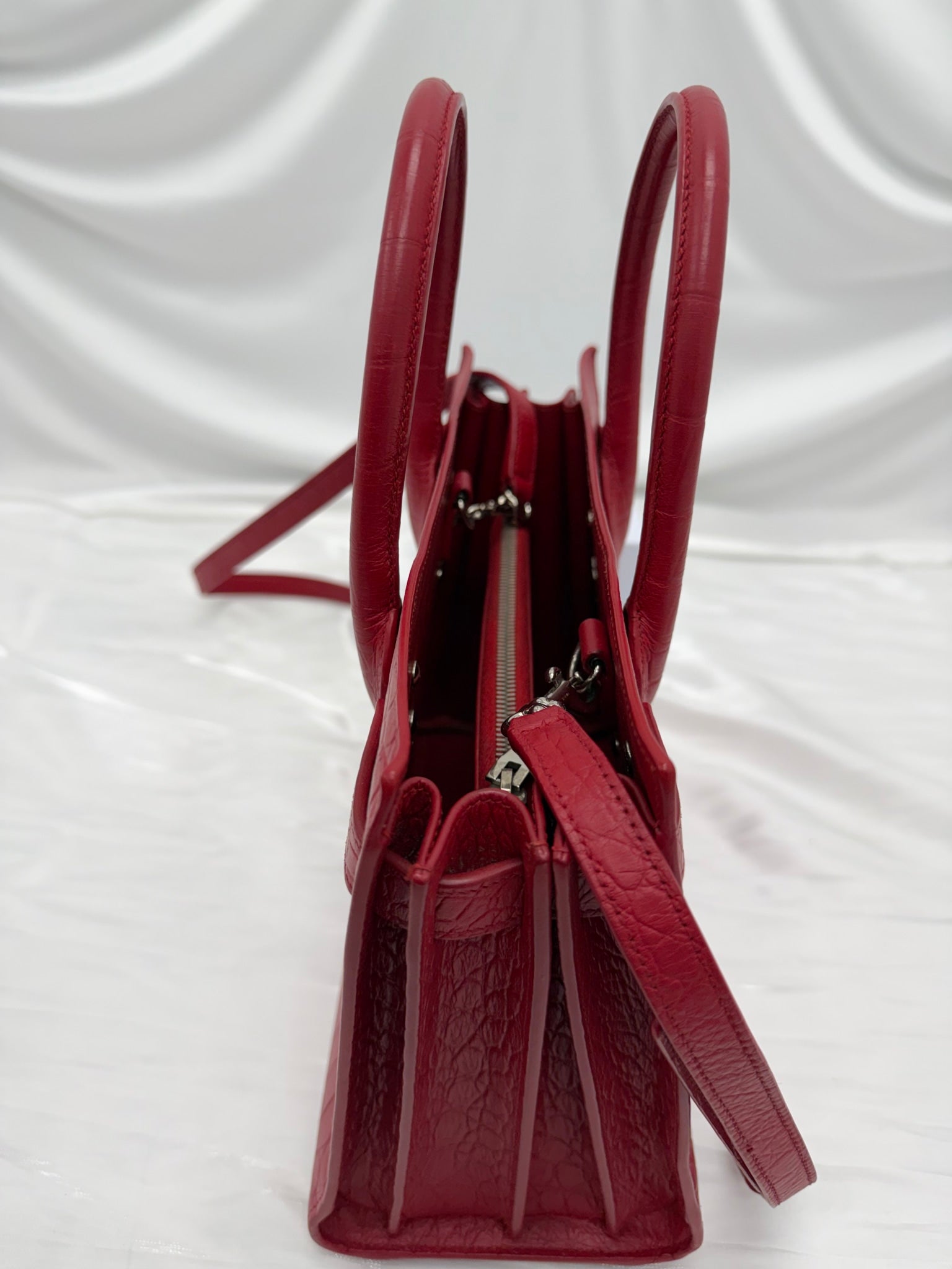 Saint Laurent YSL Red Croc Embossed Baby Sac de Jour Tote