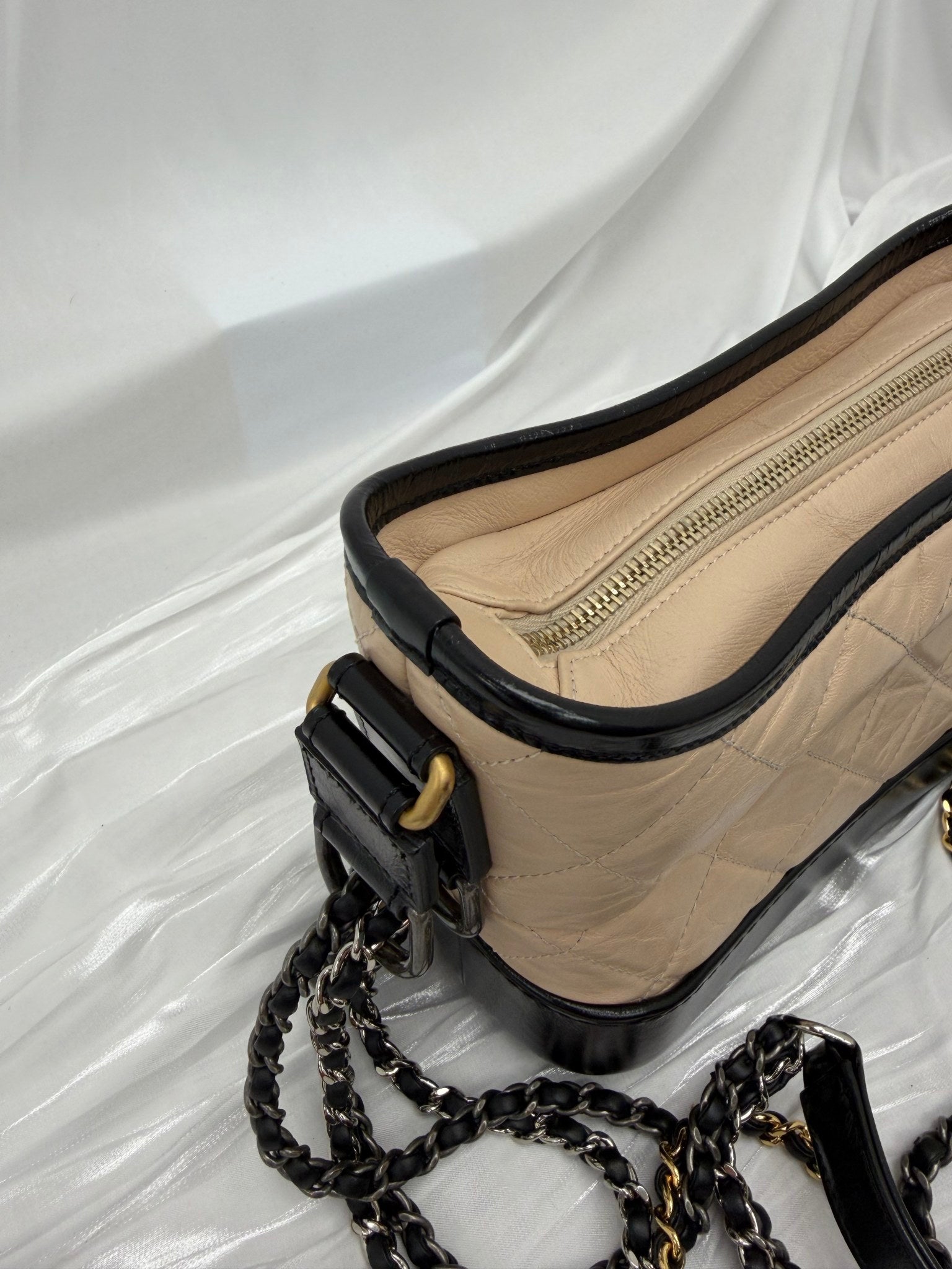 Chanel Tan & Black Aged Calfskin Quilted Small Gabrielle Hobo Bag