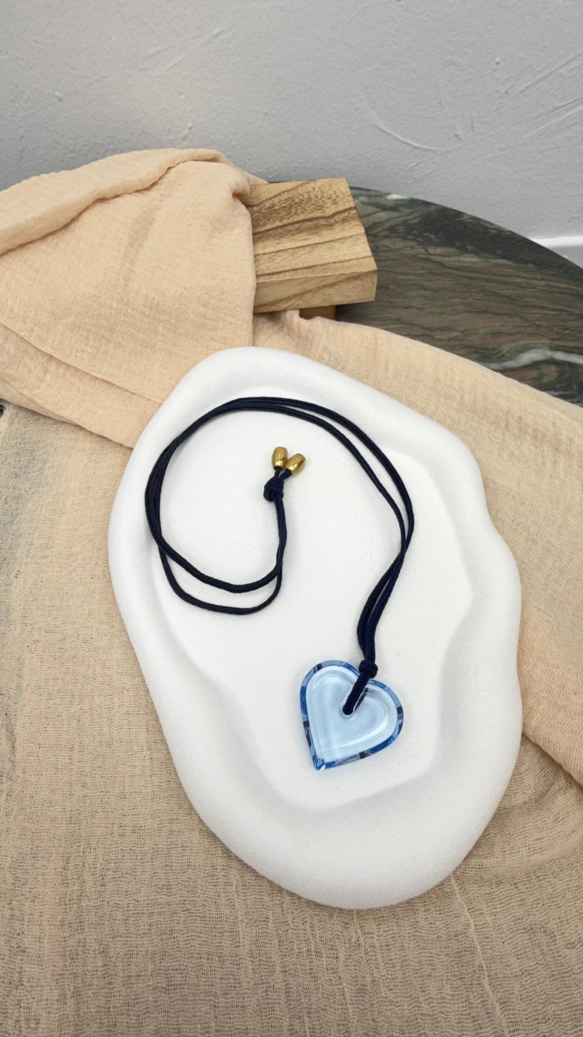 Baccarat Blue Crystal Heart Pendant Necklace