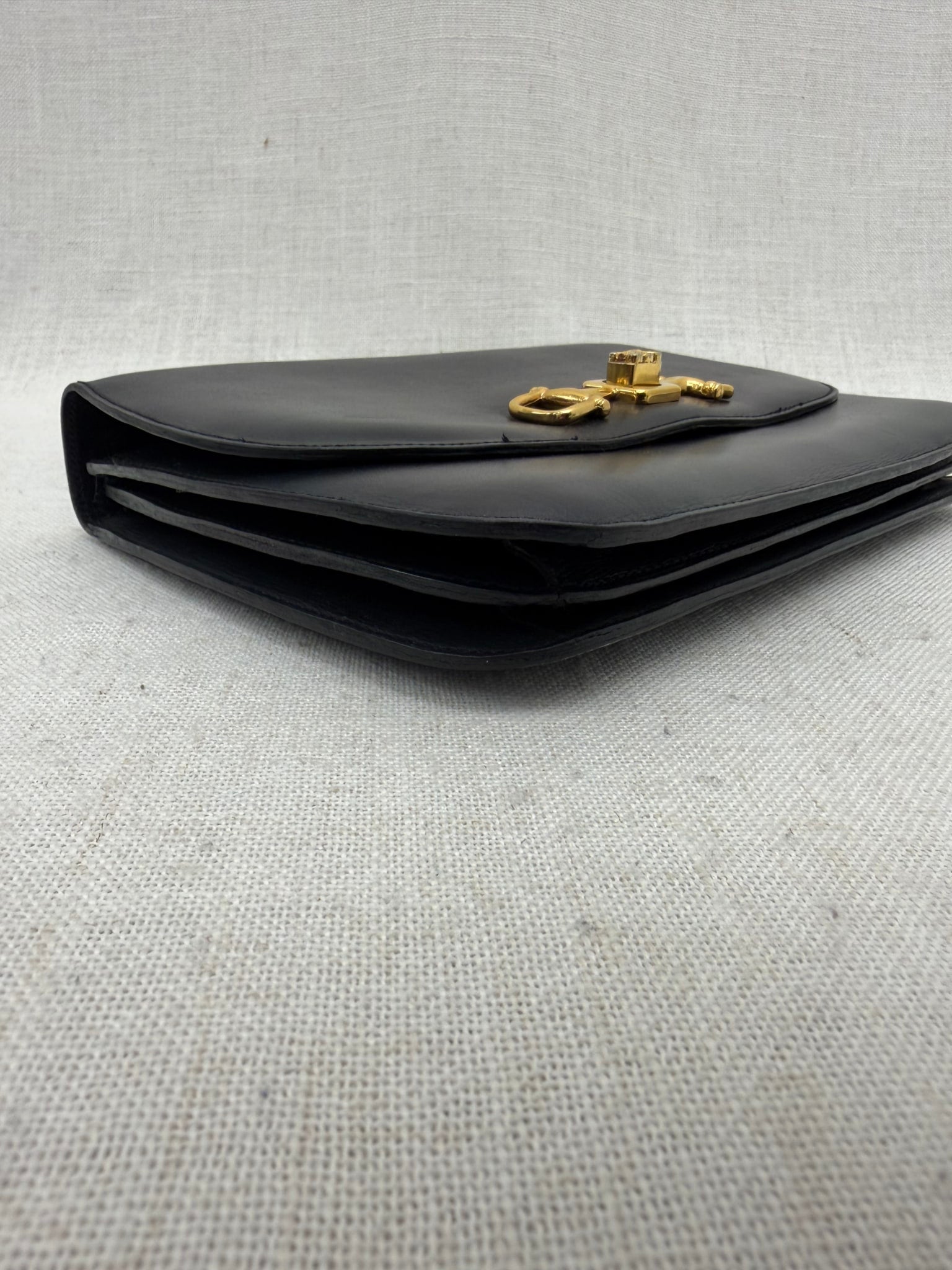 Celine Vintage Dark Navy Leather Turn Lock Top Handle