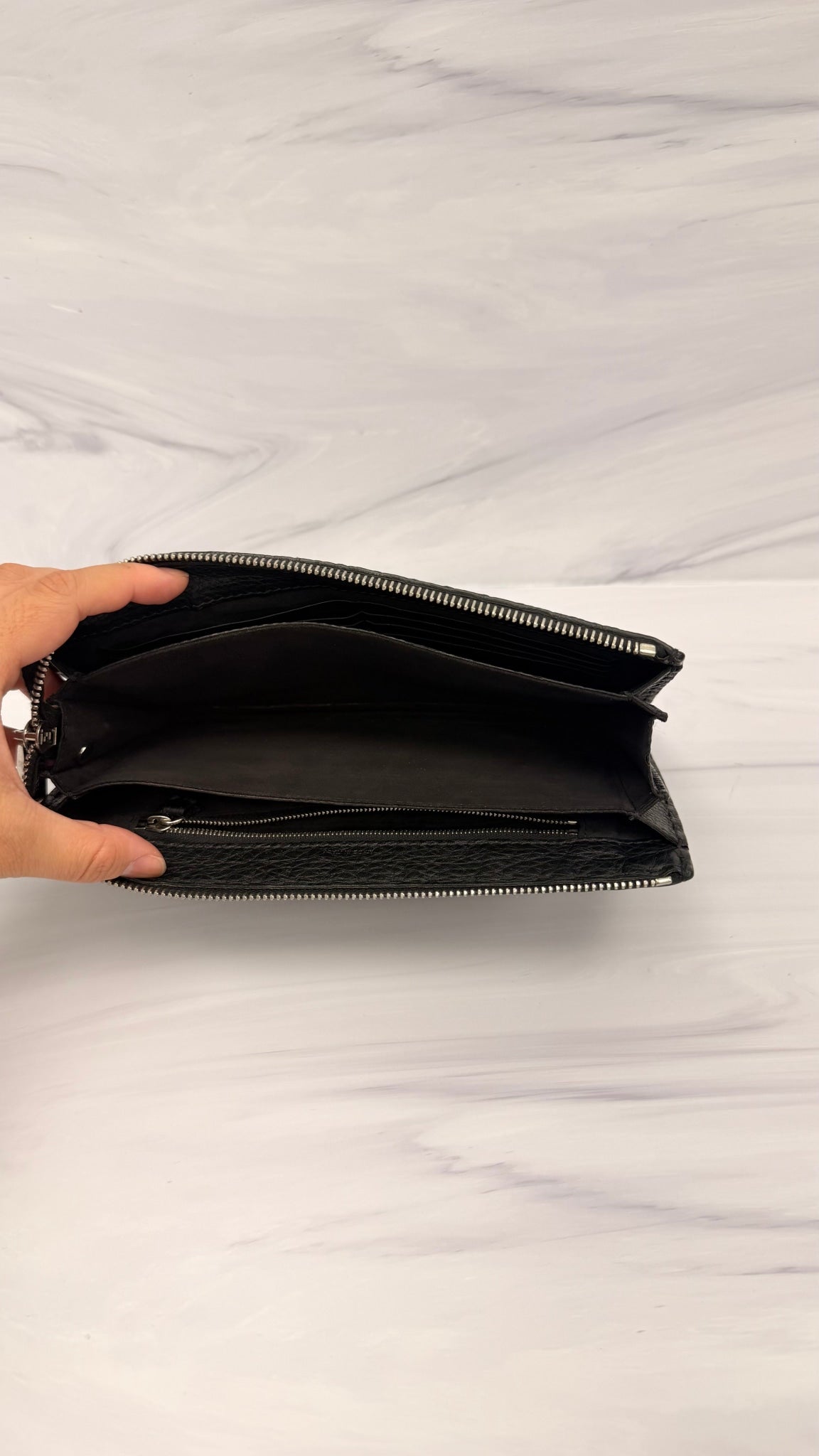 Fendi Black Grained Leather Monster Bugs Clutch