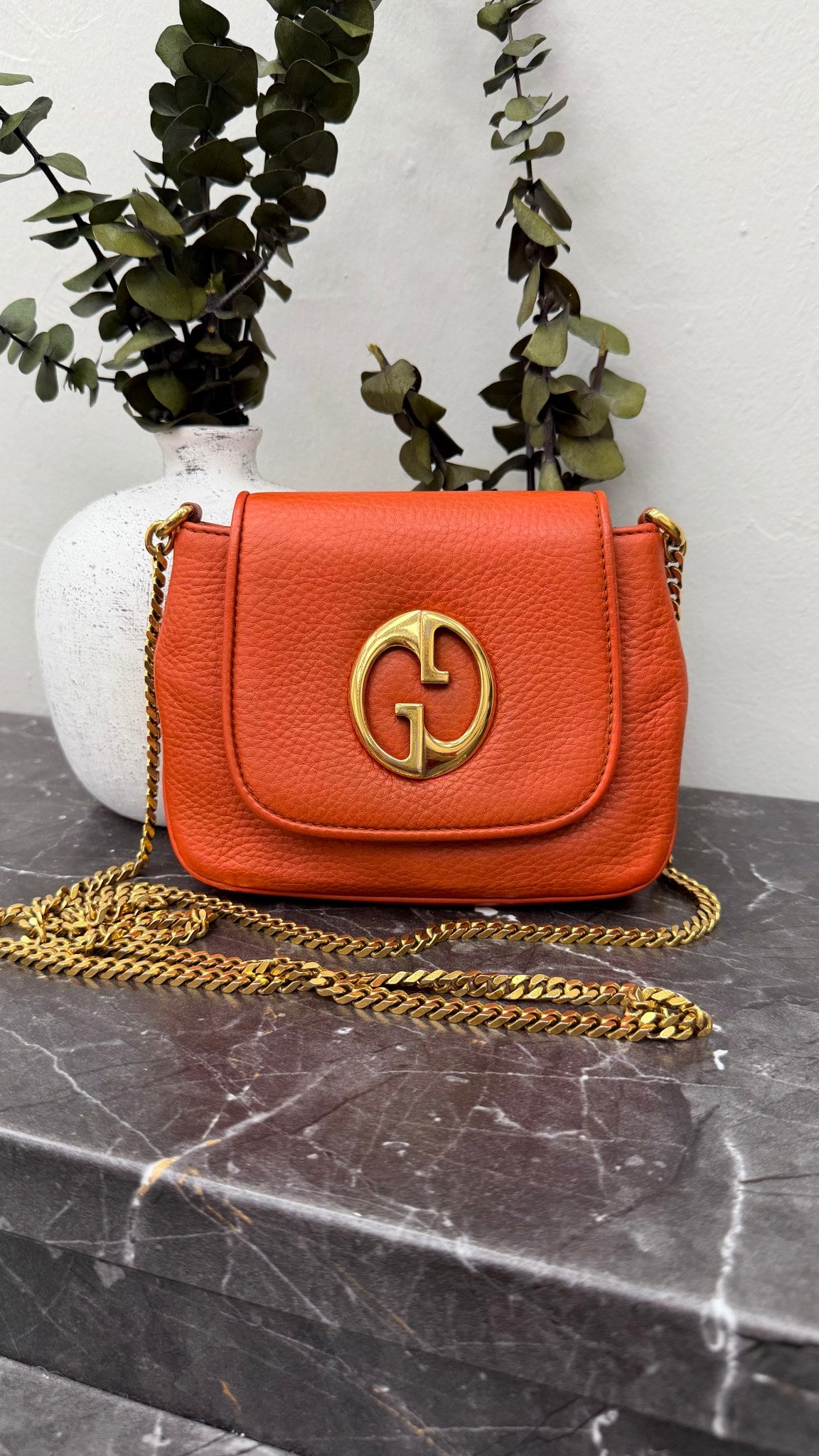 Gucci Orange Leather 1973 GG Chain Crossbody