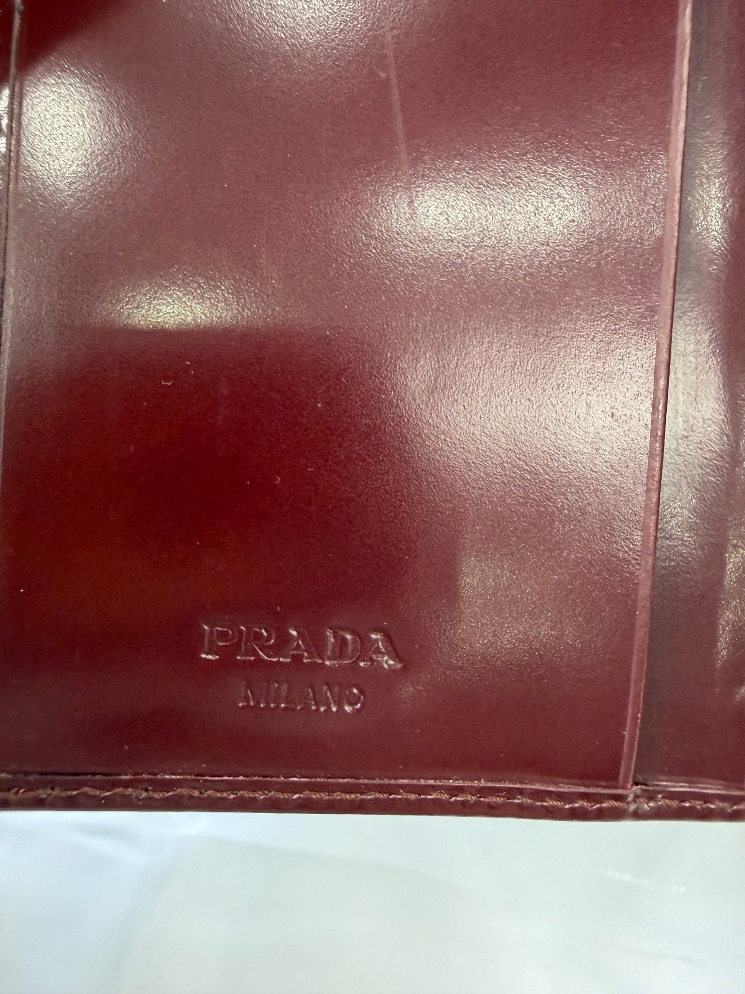 Prada Burgundy Patent Leather Compact Wallet