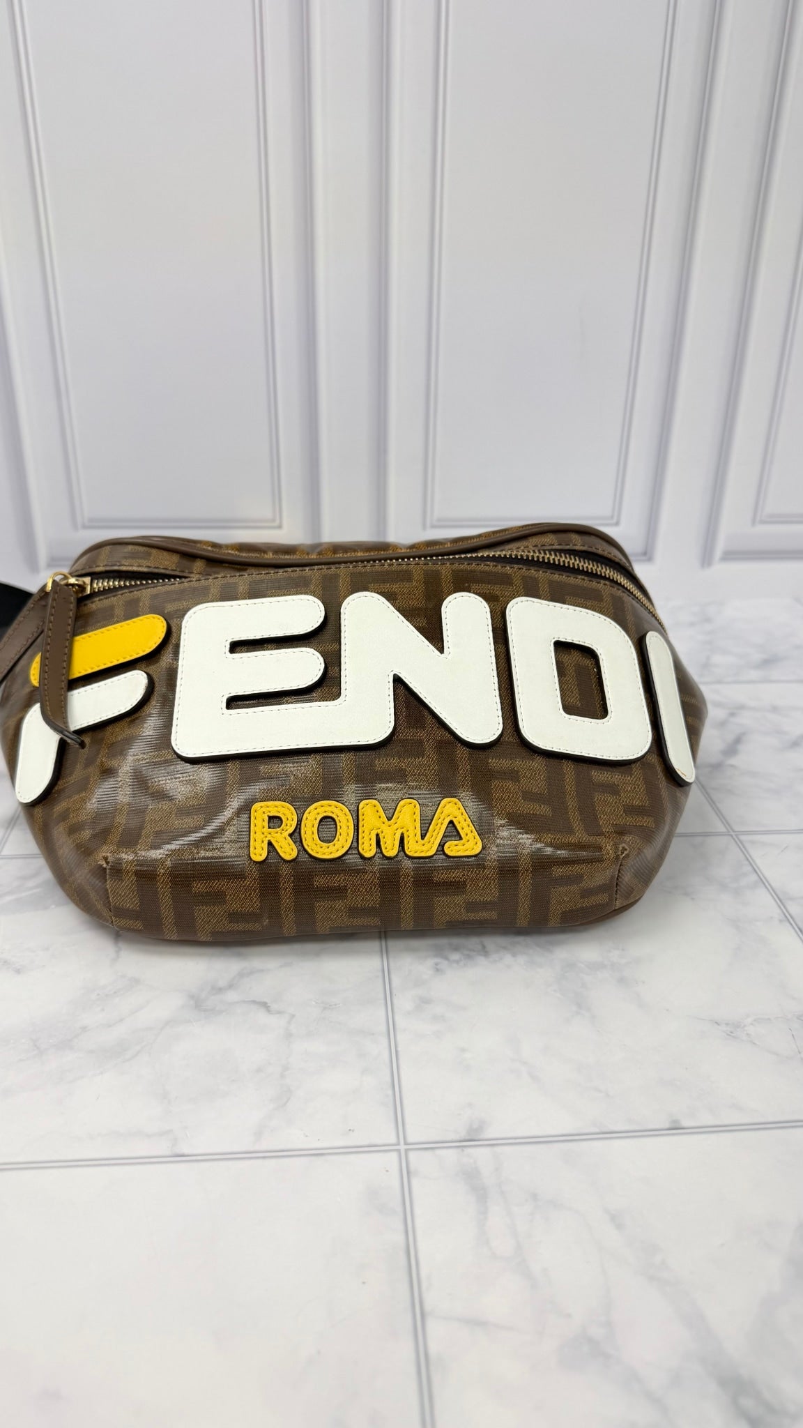 LIKE NEW - Fendi Brown Coated Canvas Belt Bag