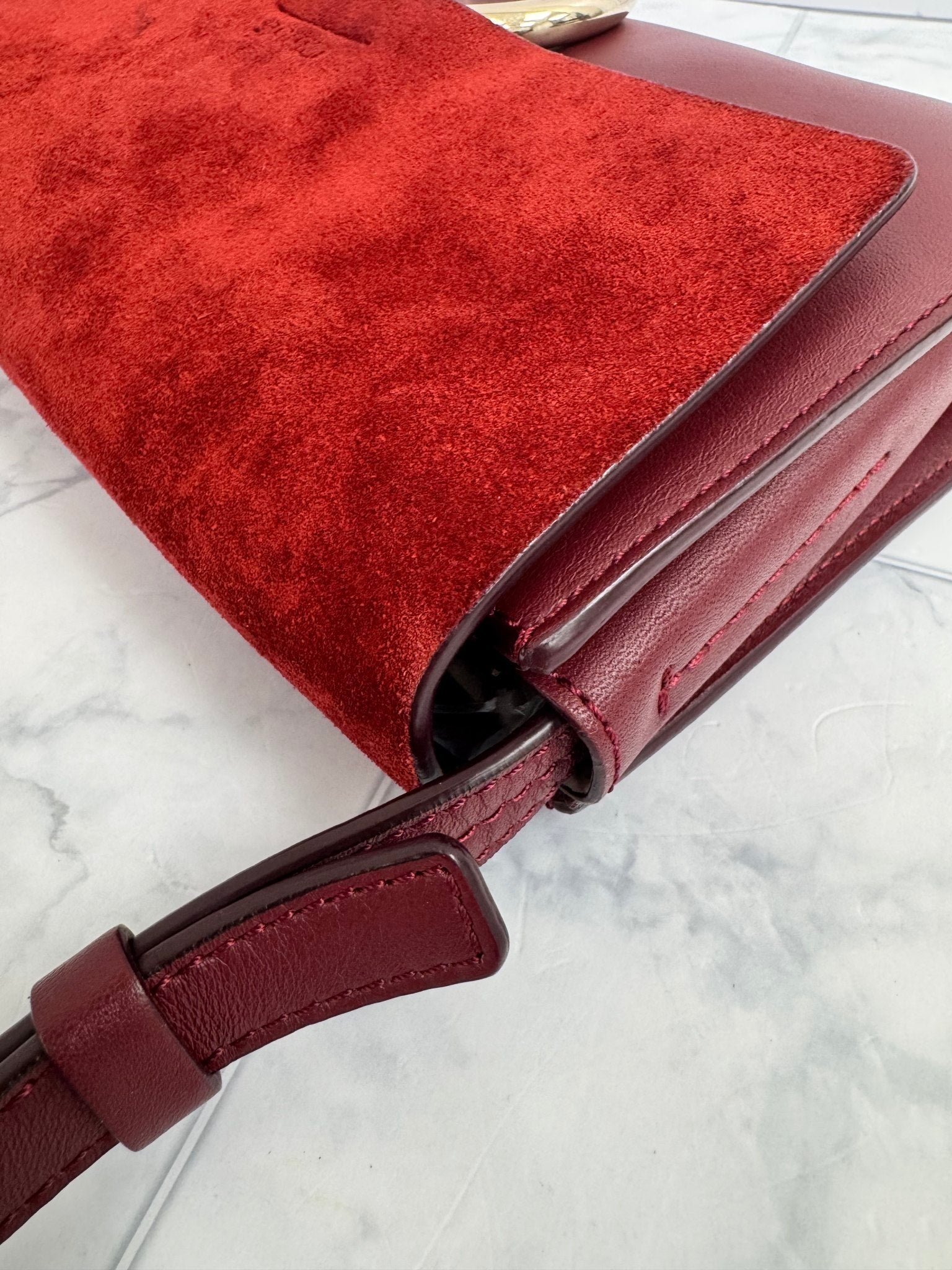 Chloe Red Suede And Leather Small Faye Crossbody Bag