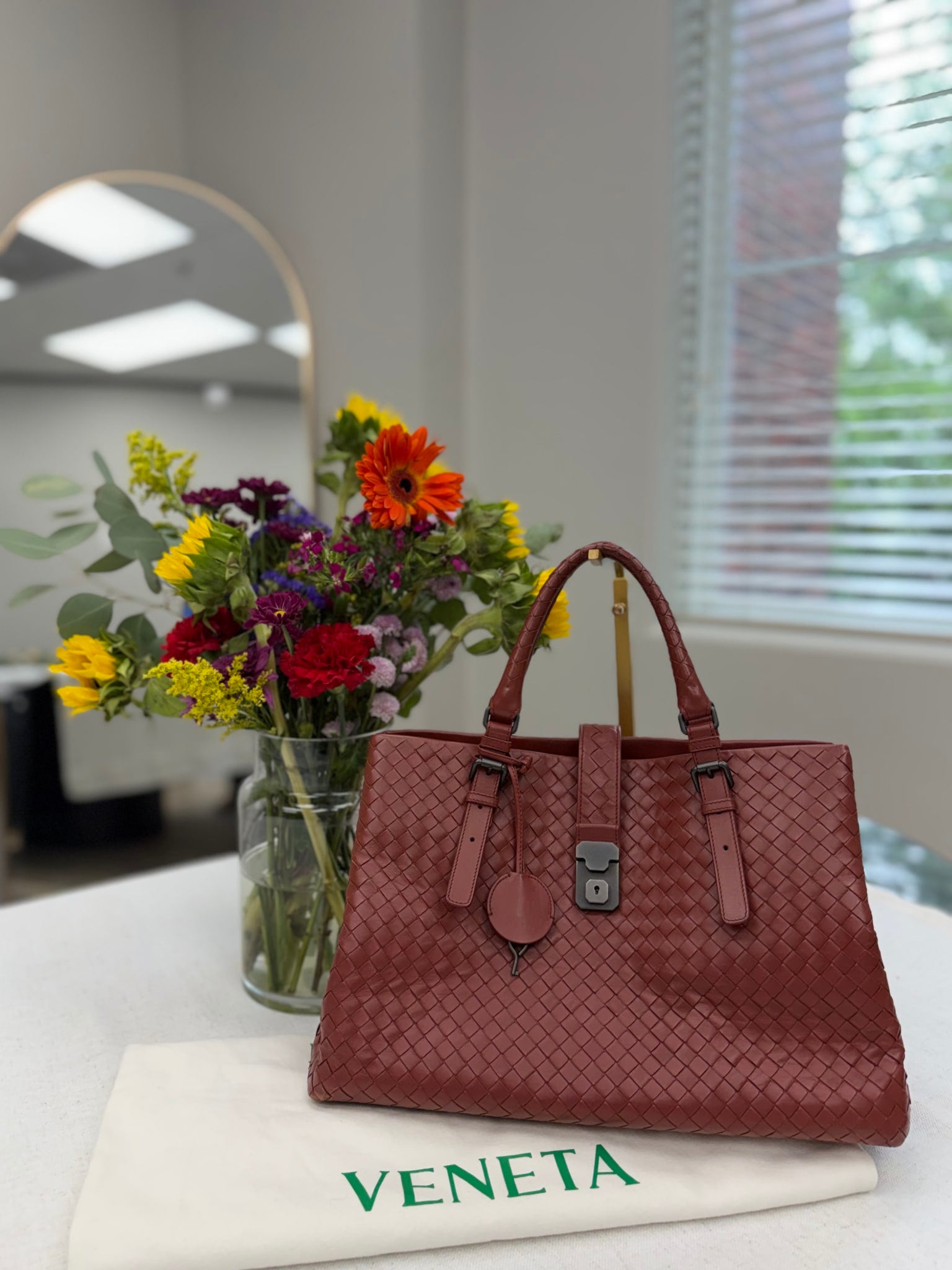 Bottega Veneta Burnt Orange Intrecciato Leather Roma Tote Bag