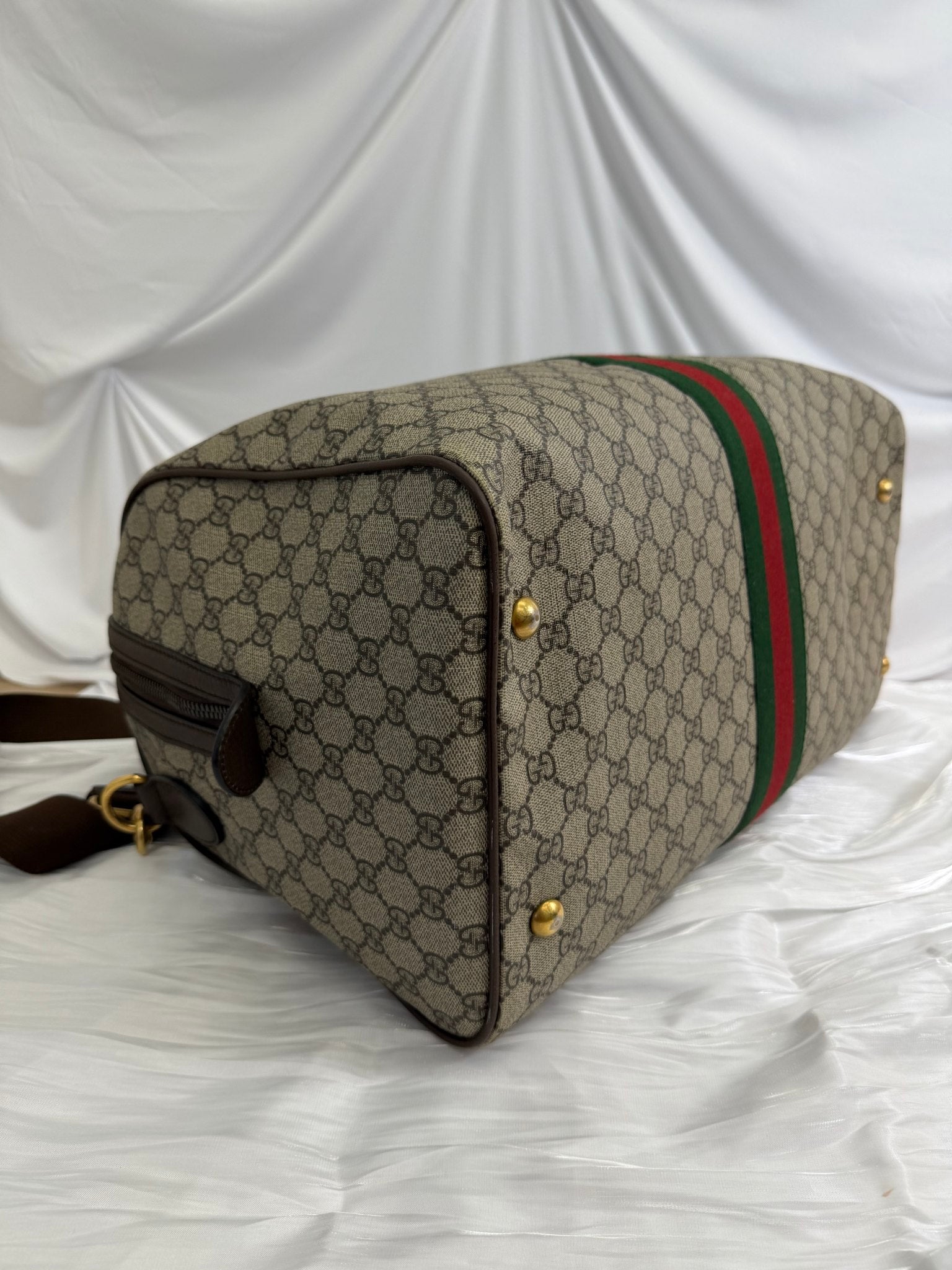 Gucci GG Brown Coated Canvas Ophidia Medium Duffle Bag