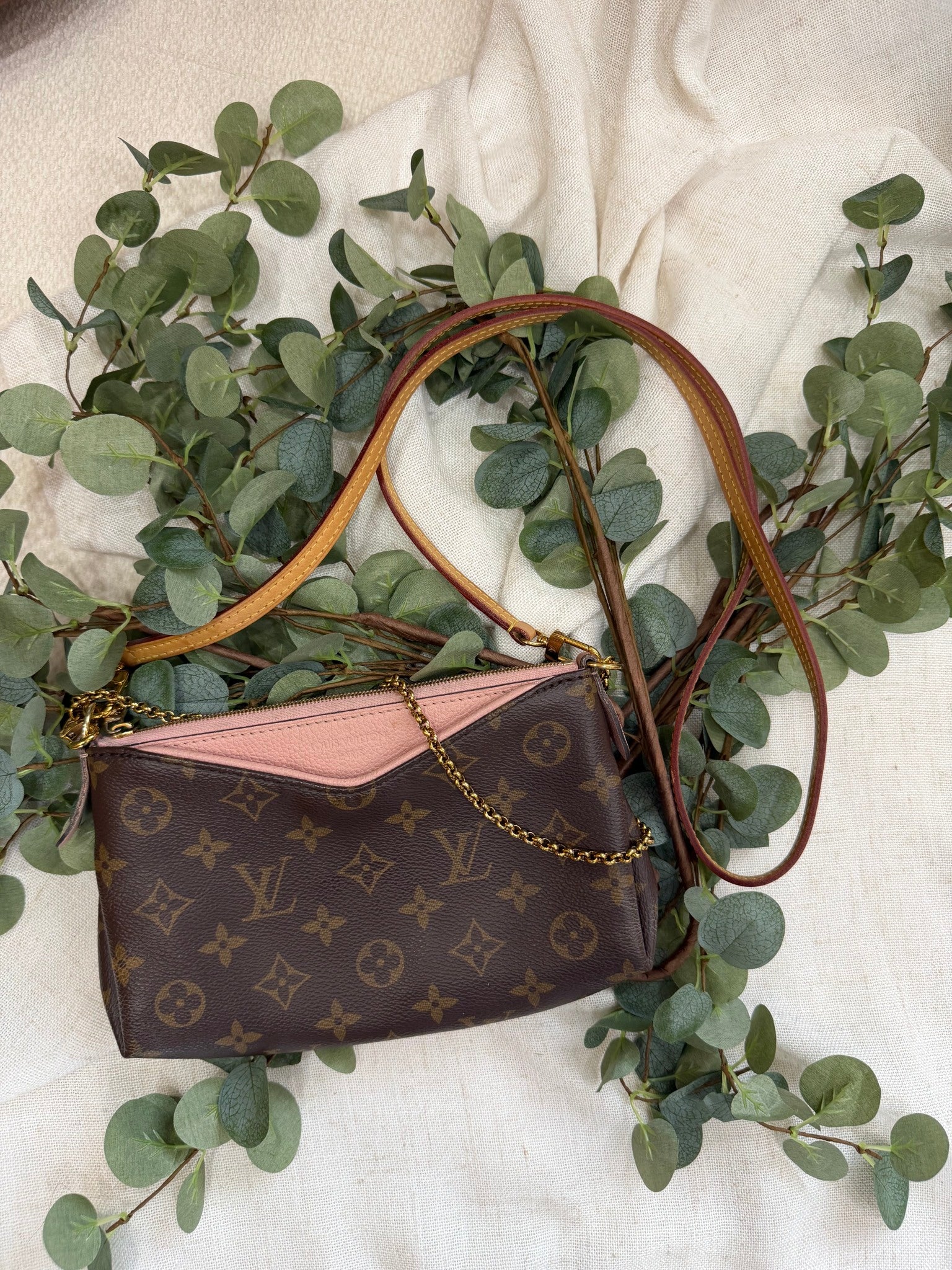 Louis Vuitton Pink Canvas Pallas Clutch Crossbody