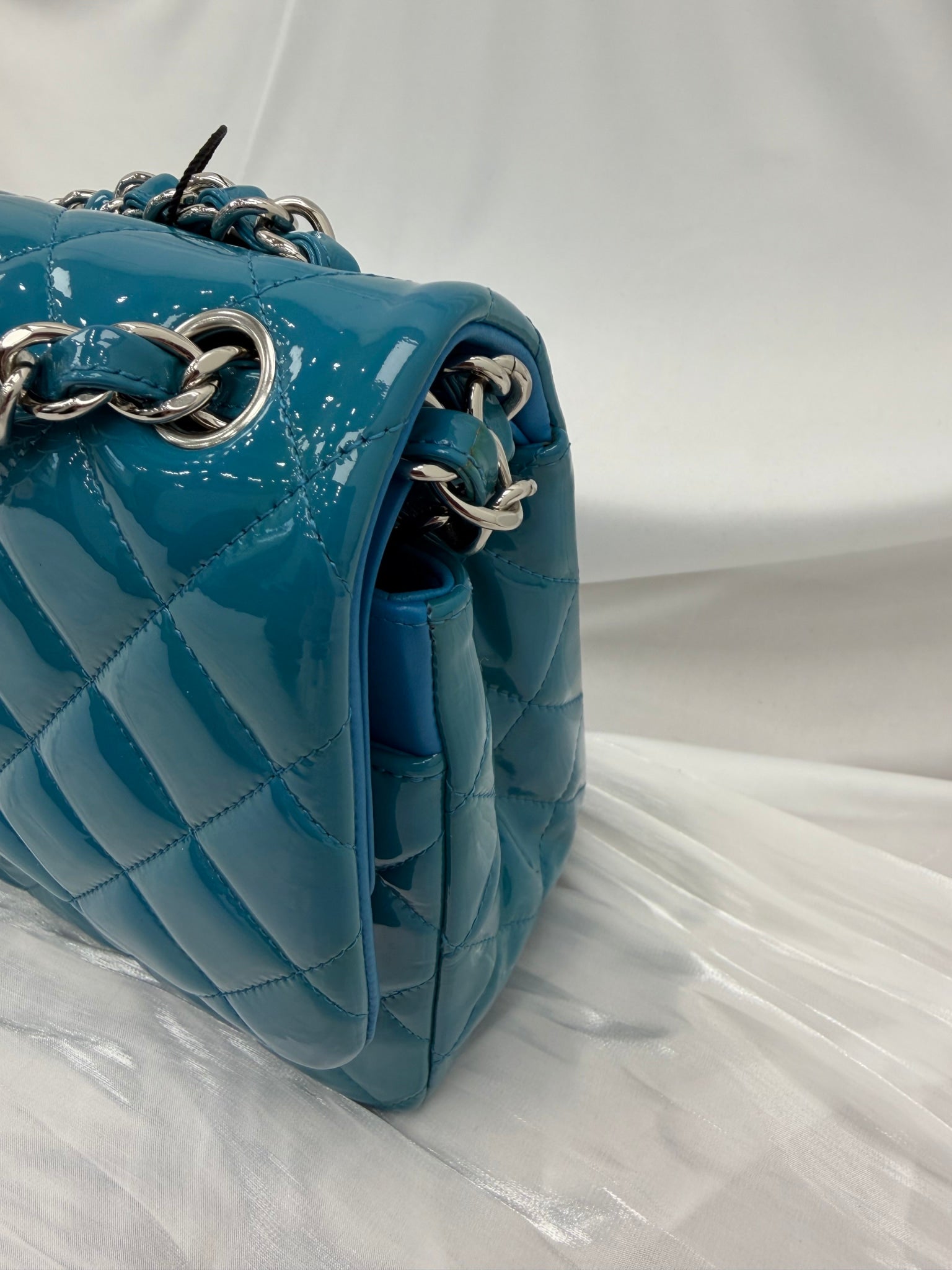 LIKE NEW- Chanel Turquoise Patent Leather Jumbo Double Flap Bag