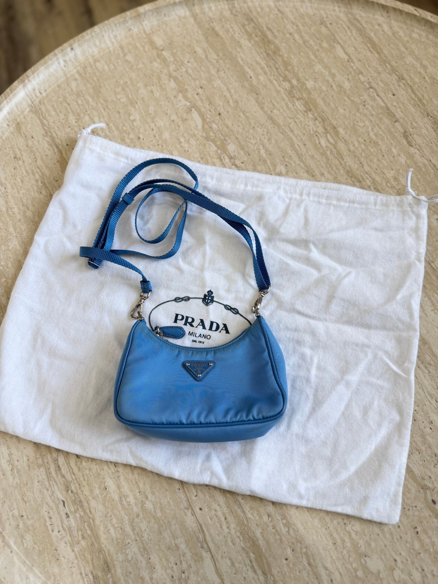 Prada Sky Blue Nylon Mini Reedition Crossbody Chain Bag