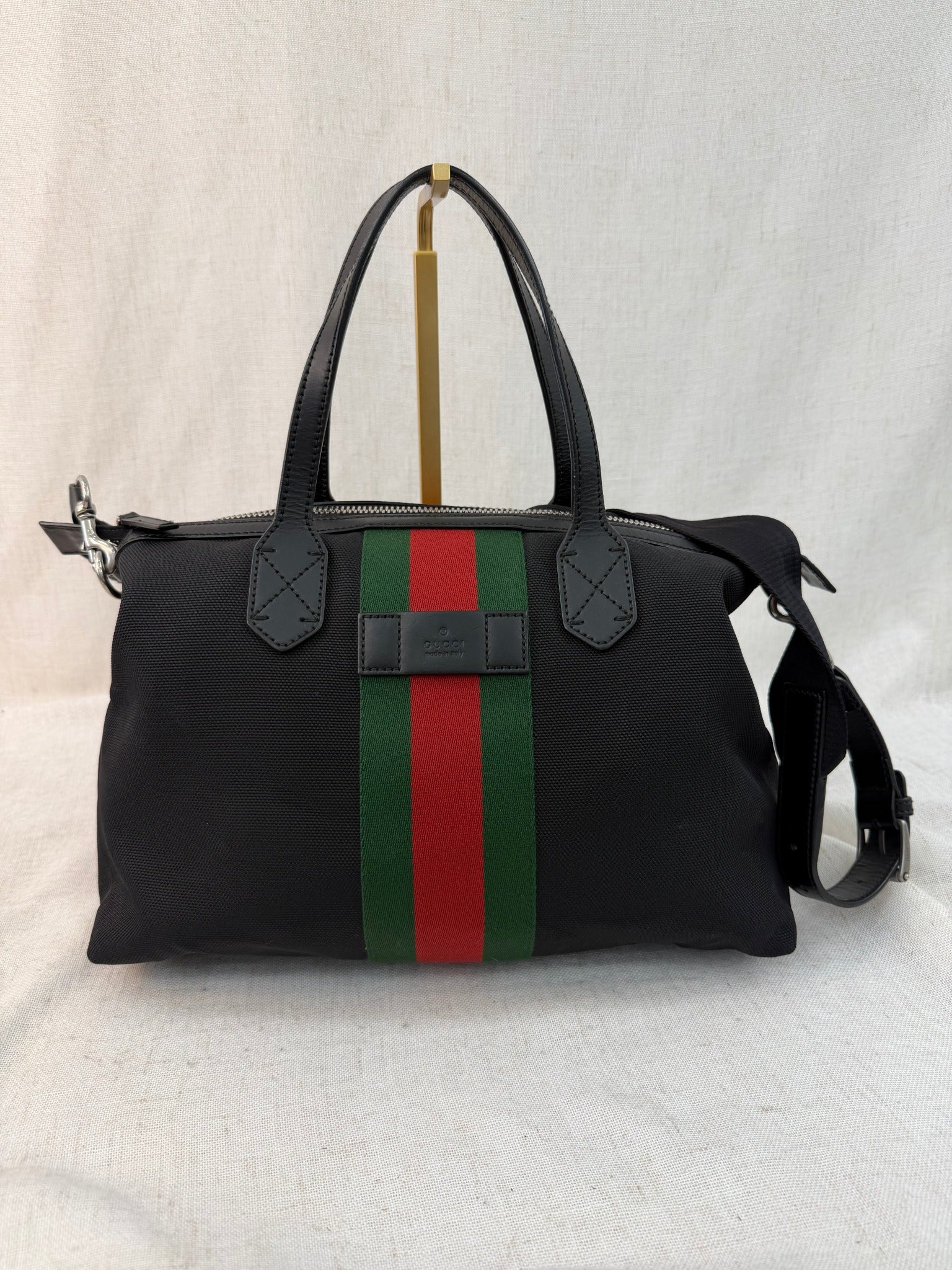 Gucci Black Canvas And Web Two Way Messenger Bag