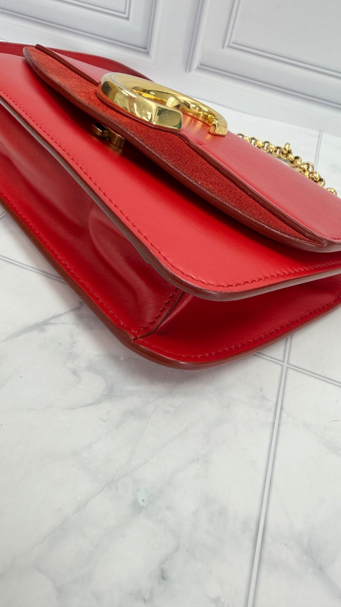 Chloe Red Suede & Leather C Chain Crossbody