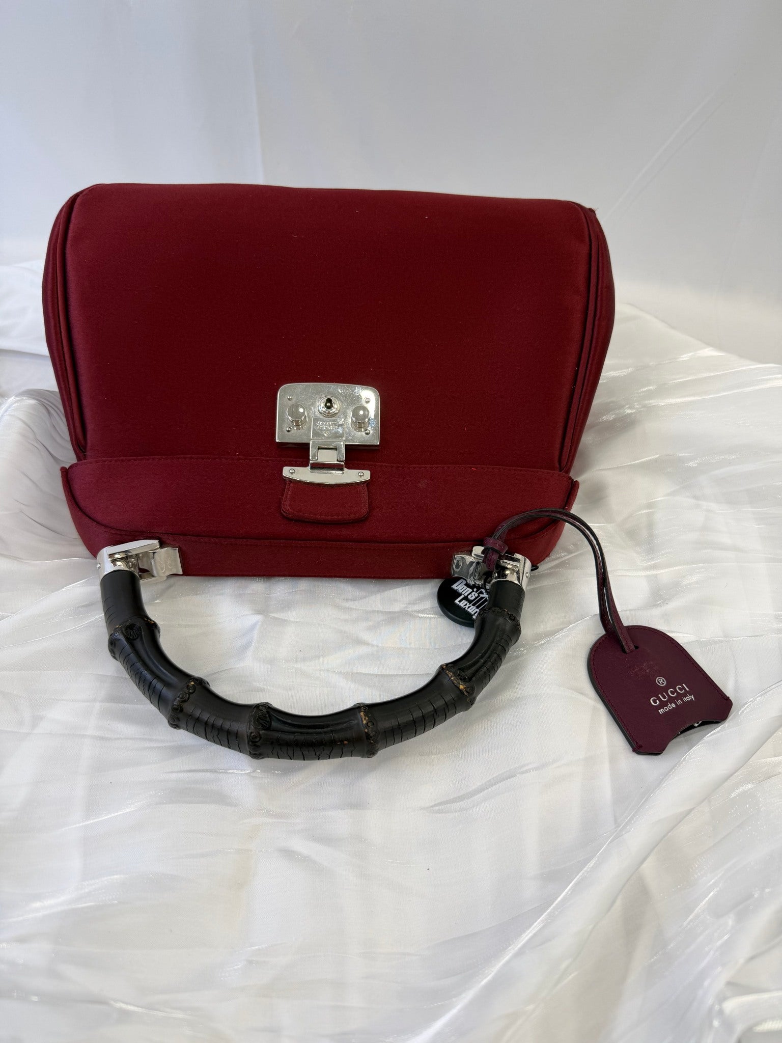 Gucci Burgundy Satin Lady Lock Bamboo Bag