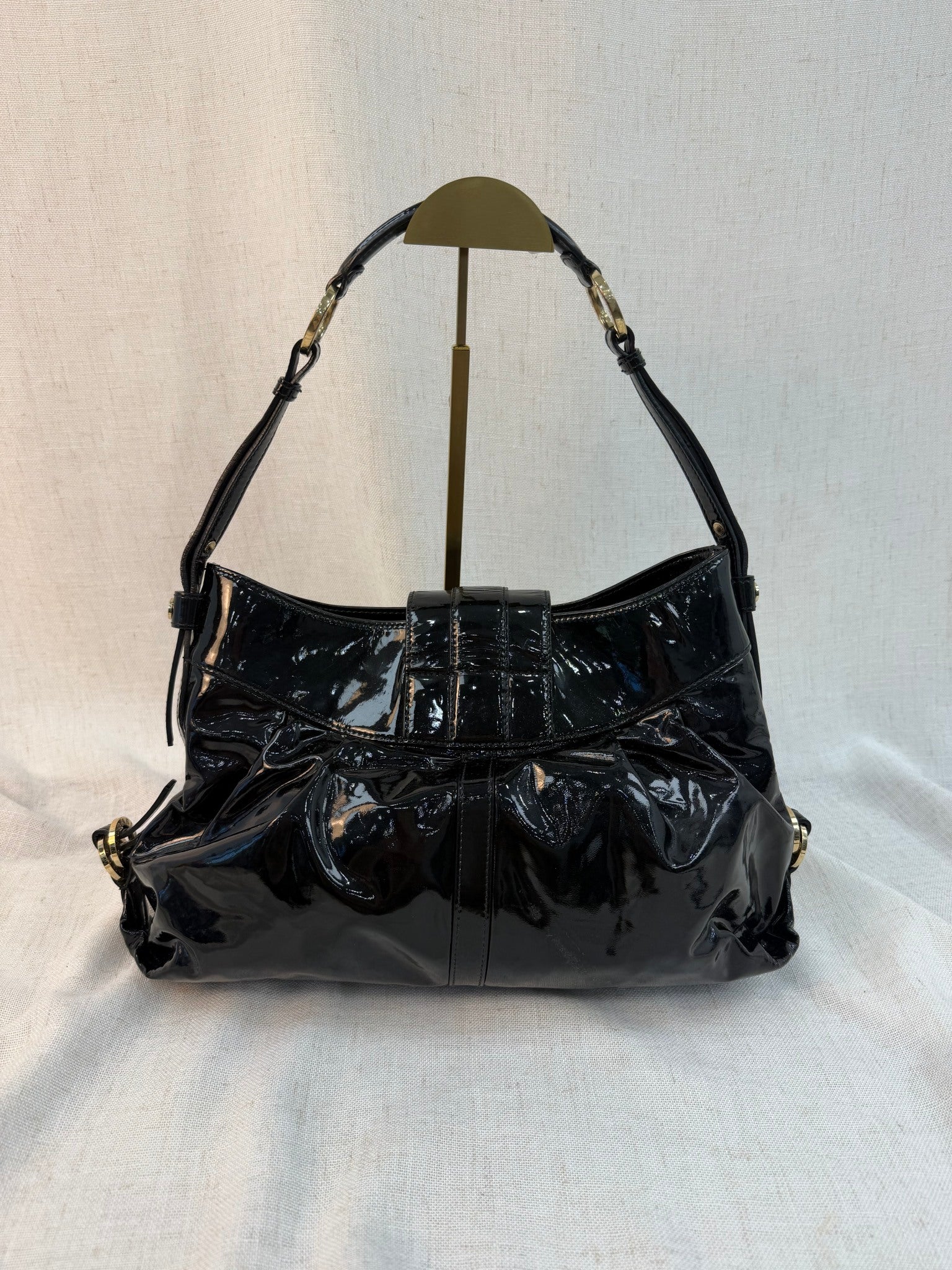 Bvlgari Black Patent Leather Chandra Shoulder Bag