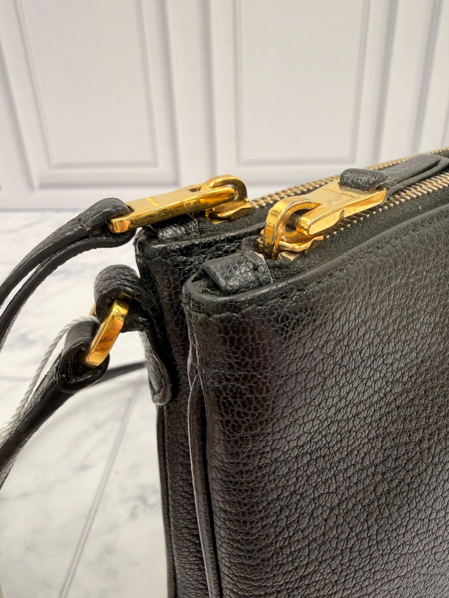 Miu Miu Black Textured Calfskin Double Zip Crossbody