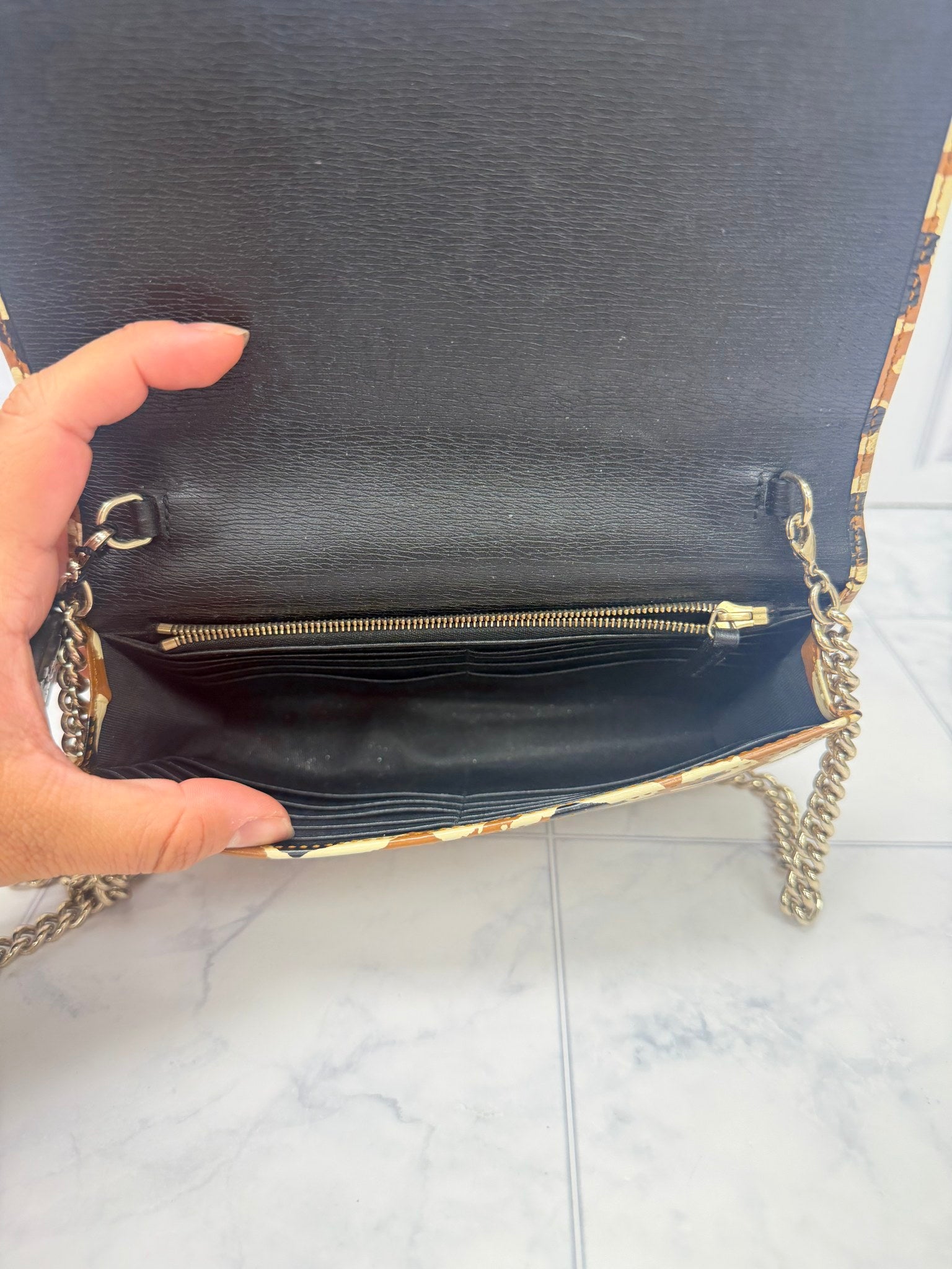 Gucci Leopard Print Leather Betty Wallet On A Chain