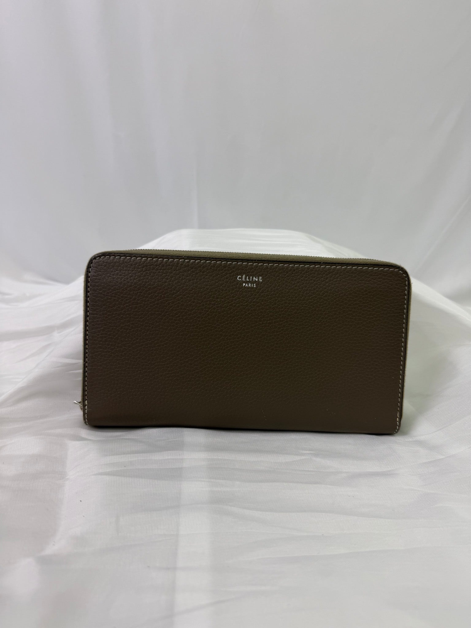 Celine Taupe Leather Long Zippy Wallet