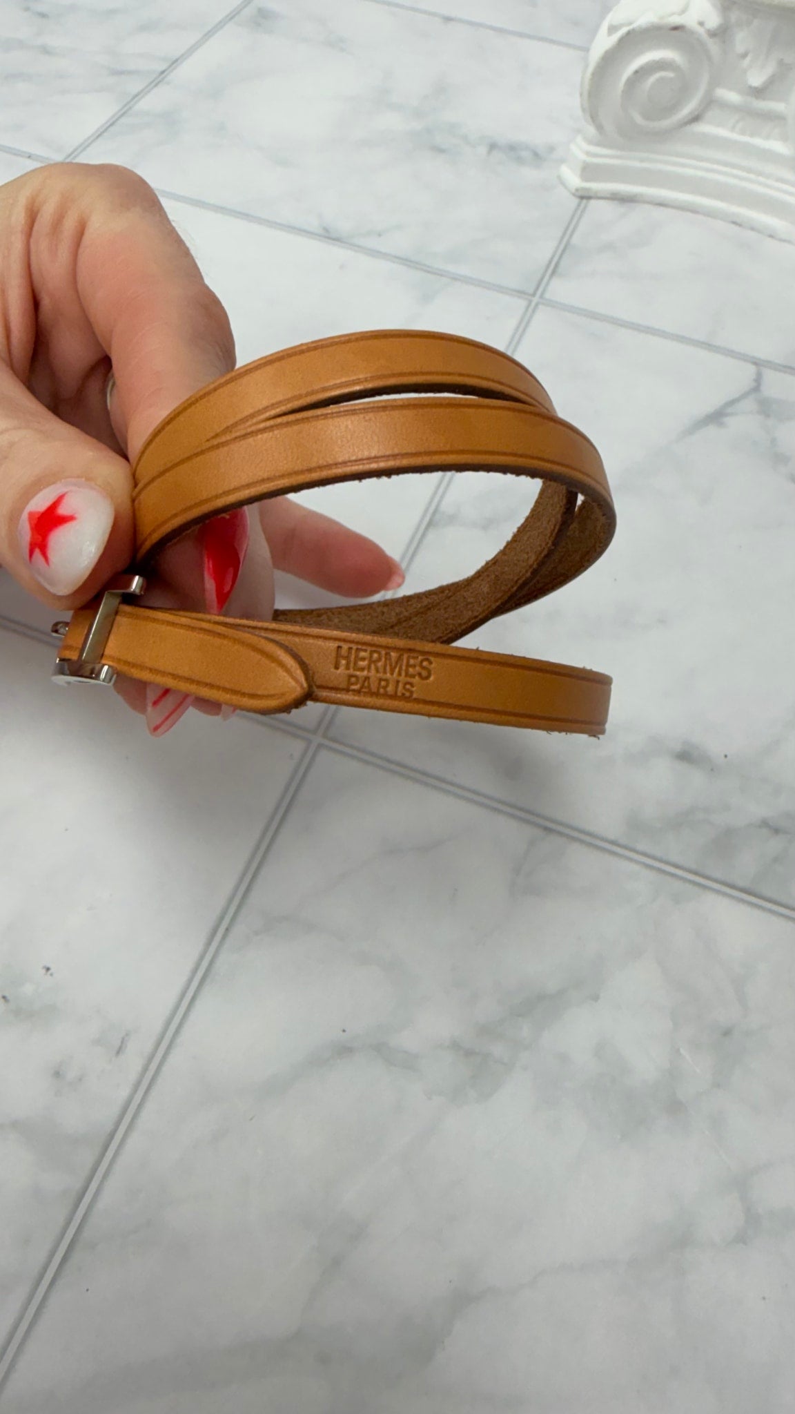 Hermes Tan Leather Triple Tour Wrap Bracelet