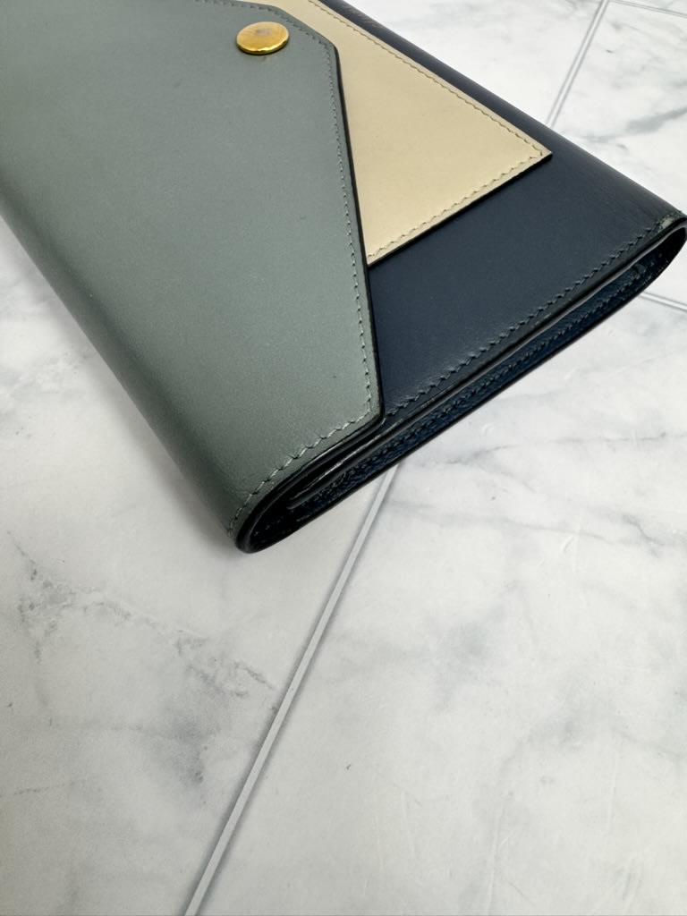 Celine Tricolor Leather Pocket Trifold Envelope Long Wallet