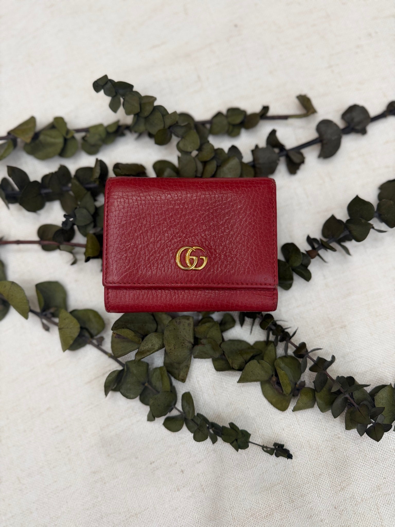 Gucci Red Leather Marmont Compact Wallet