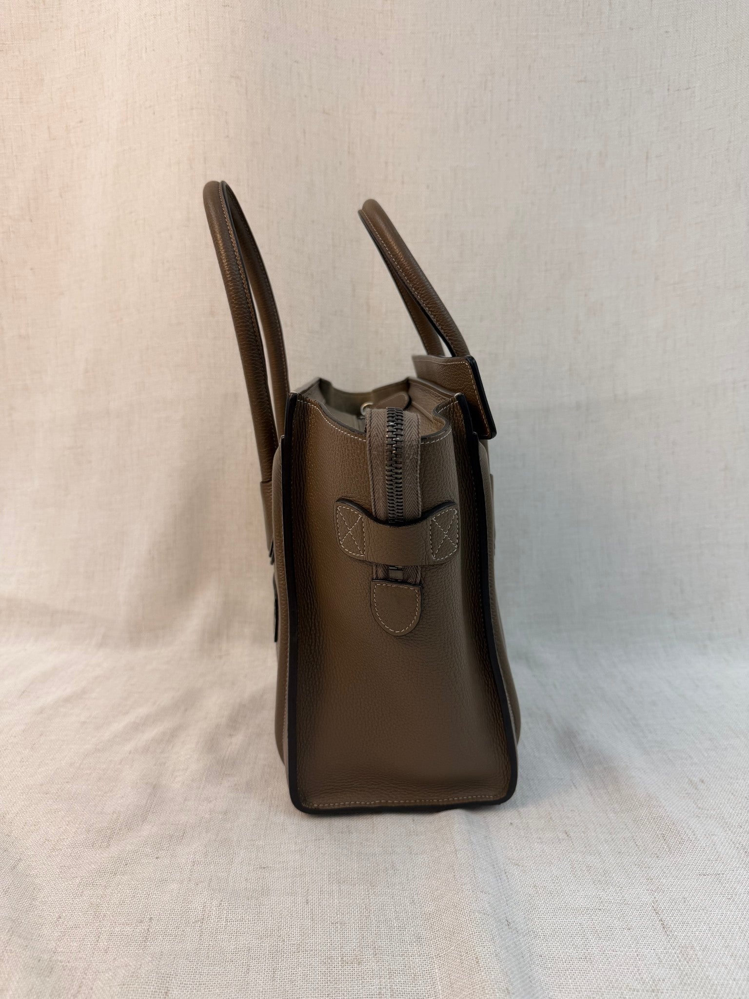 Celine Taupe Leather Micro Luggage Handbag