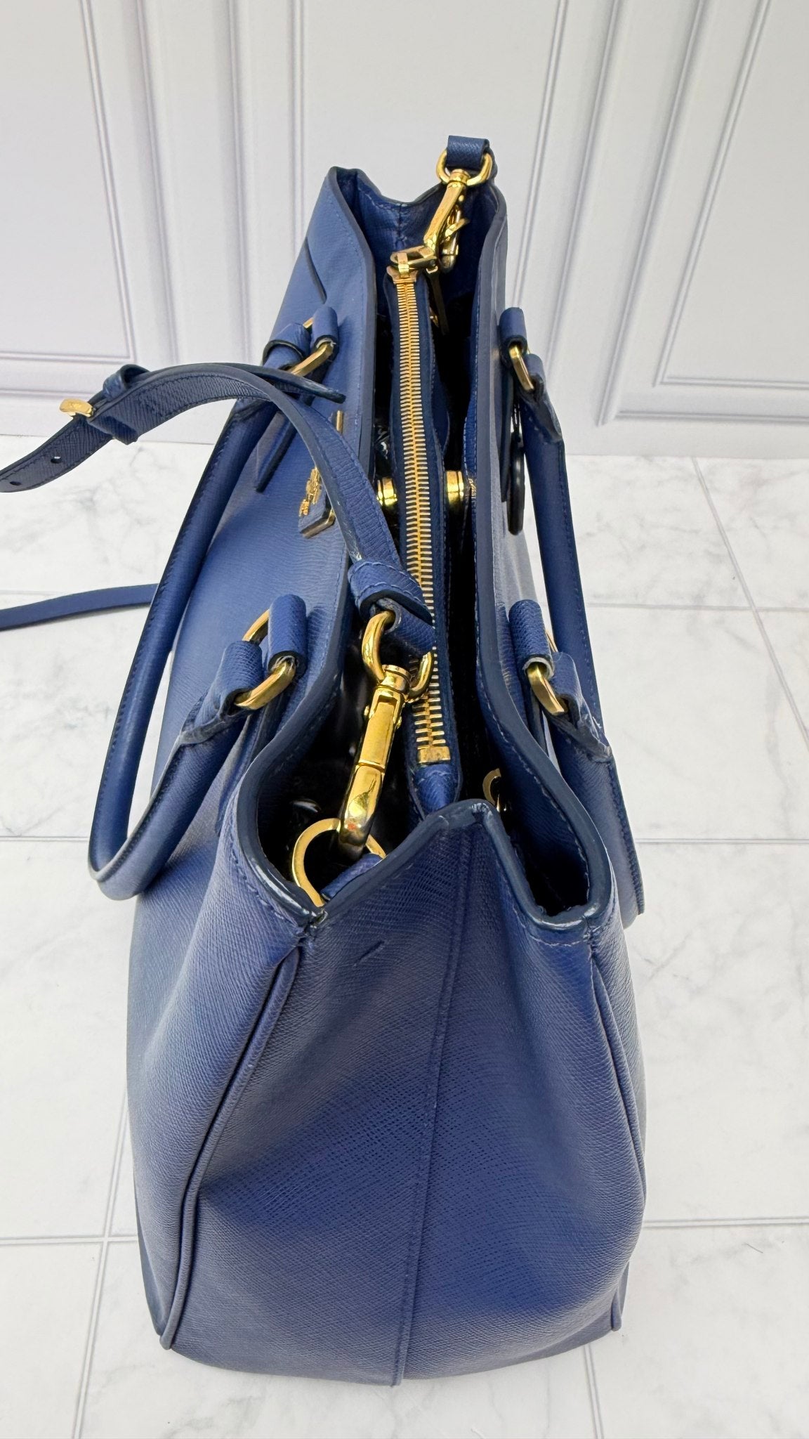 Prada Blue Saffiano Leather Medium Galleria Tote