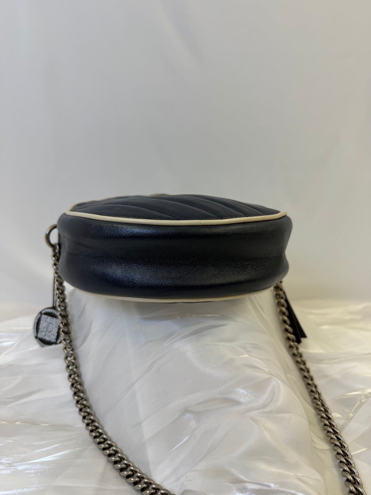 Gucci Navy Leather Marmont Mini Round Crossbody Bag