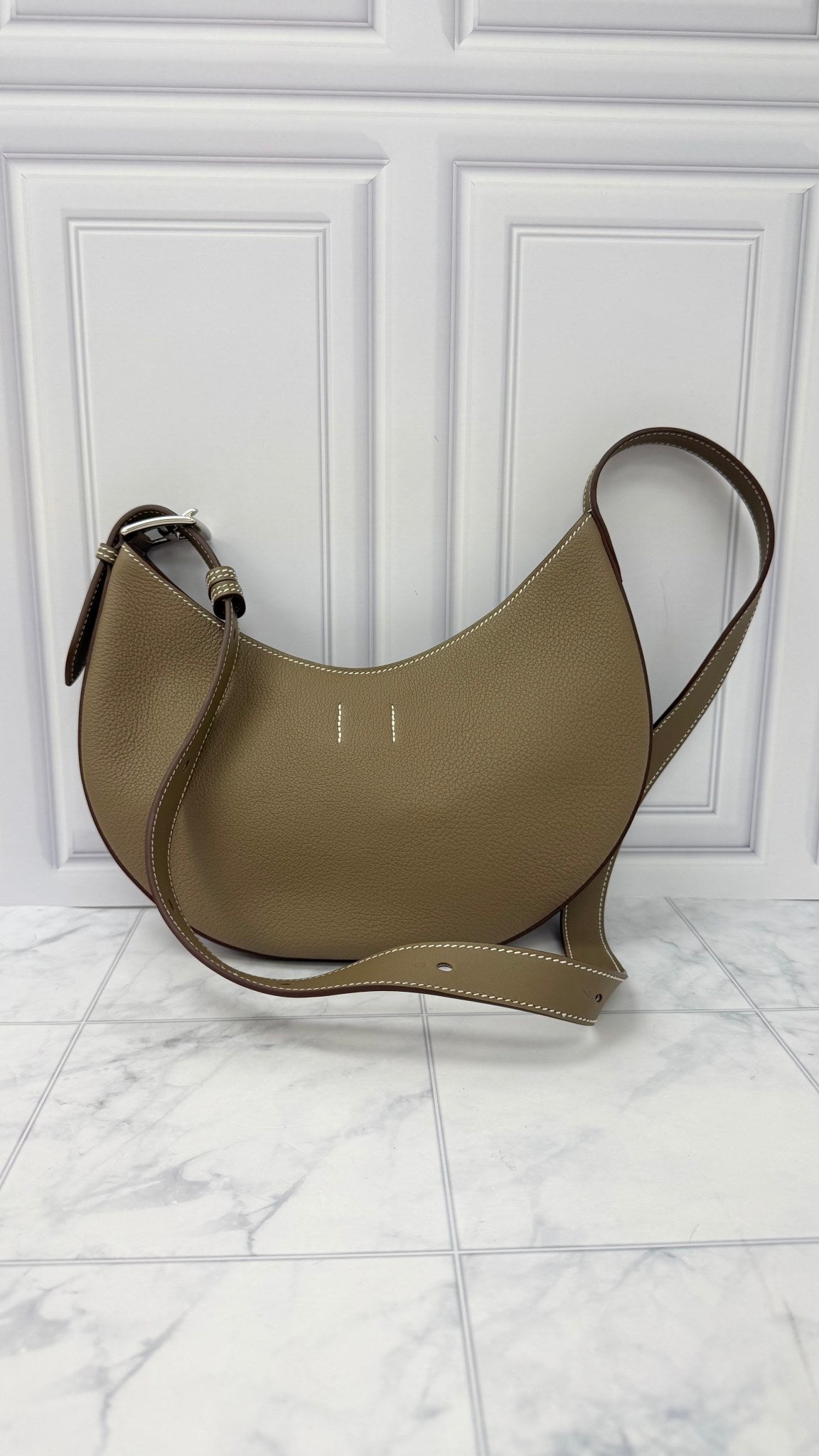 LIKE NEW - Hermes Etoupe Togo Leather Ptit Arcon Shoulder Bag