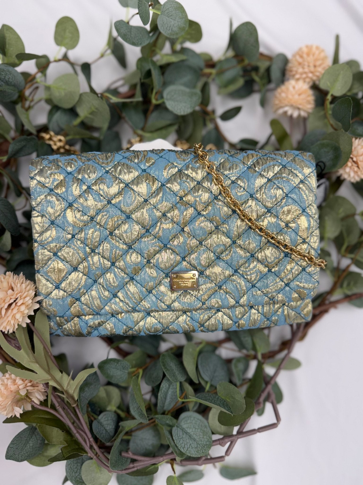 Dolce & Gabbana Blue Quilted Chain Clutch Bag