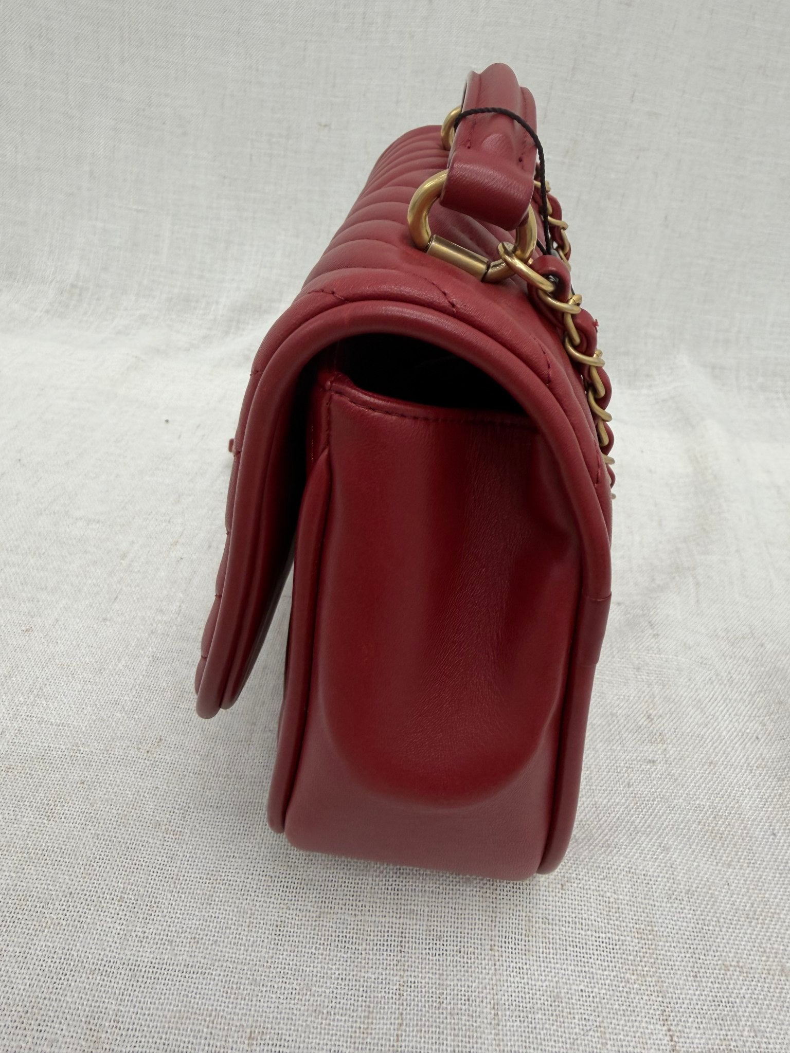 Chanel Red Chevron Lambskin Reversed Round Flap Bag