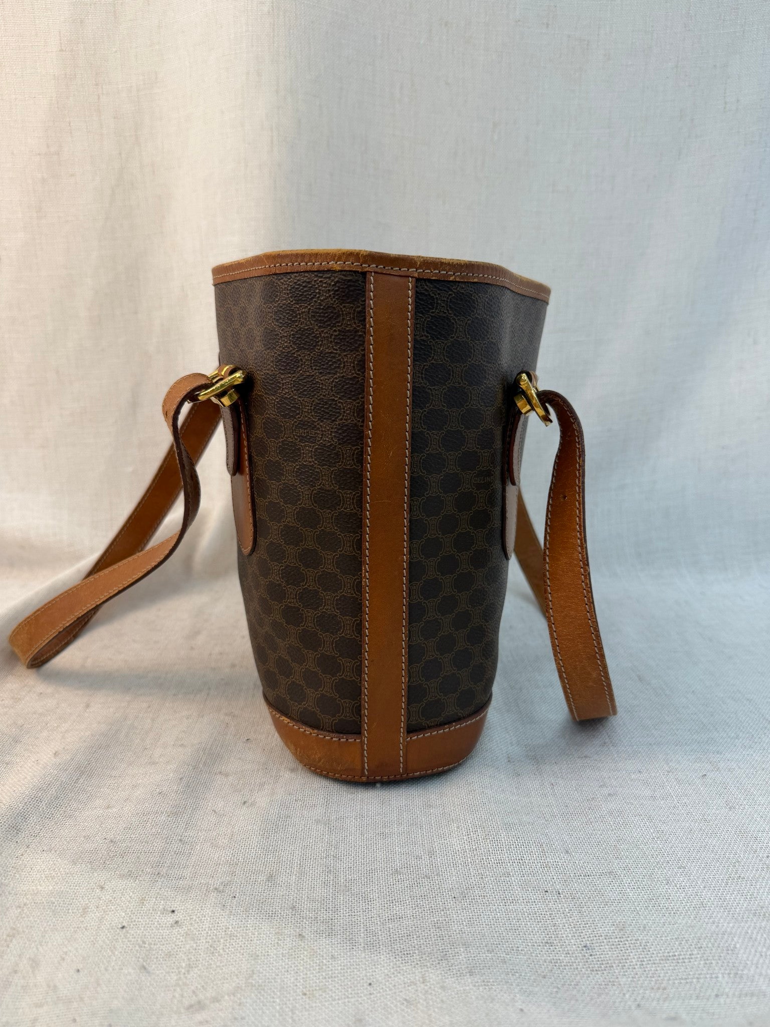 Celine Brown Coated Canvas Macadam Tote Bag