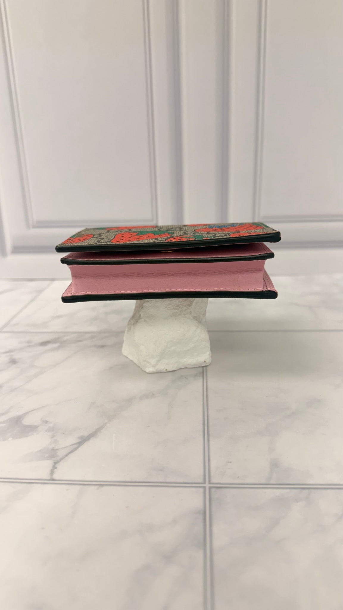 Gucci Pink GG Supreme Strawberry Compact Wallet