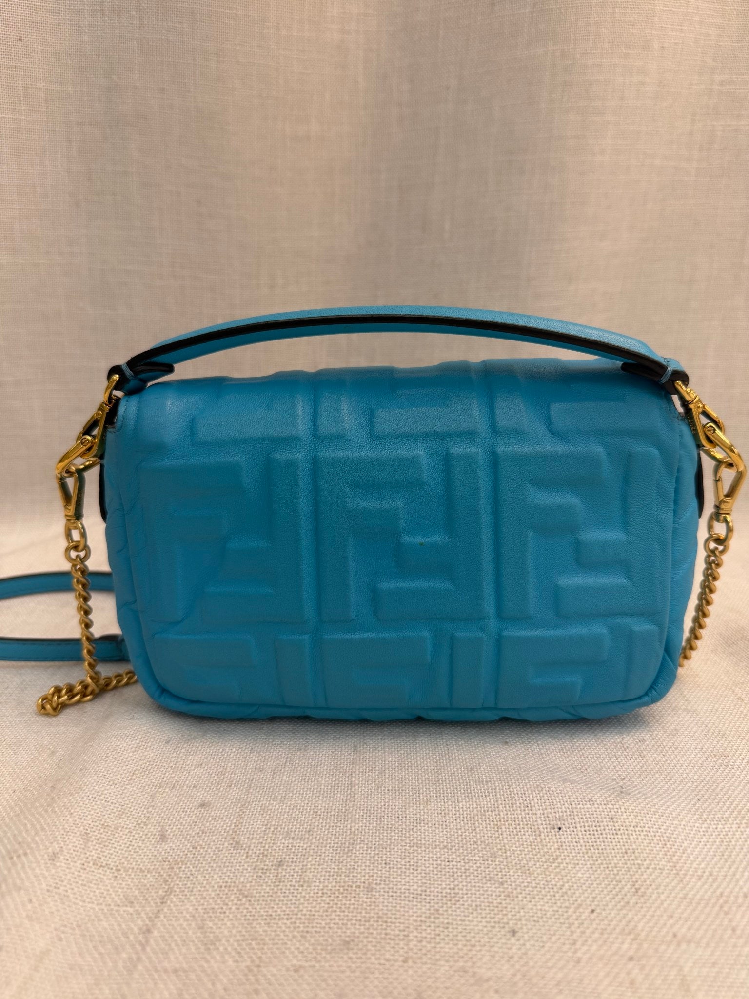 Fendi Blue Leather Baguette Mini Bag