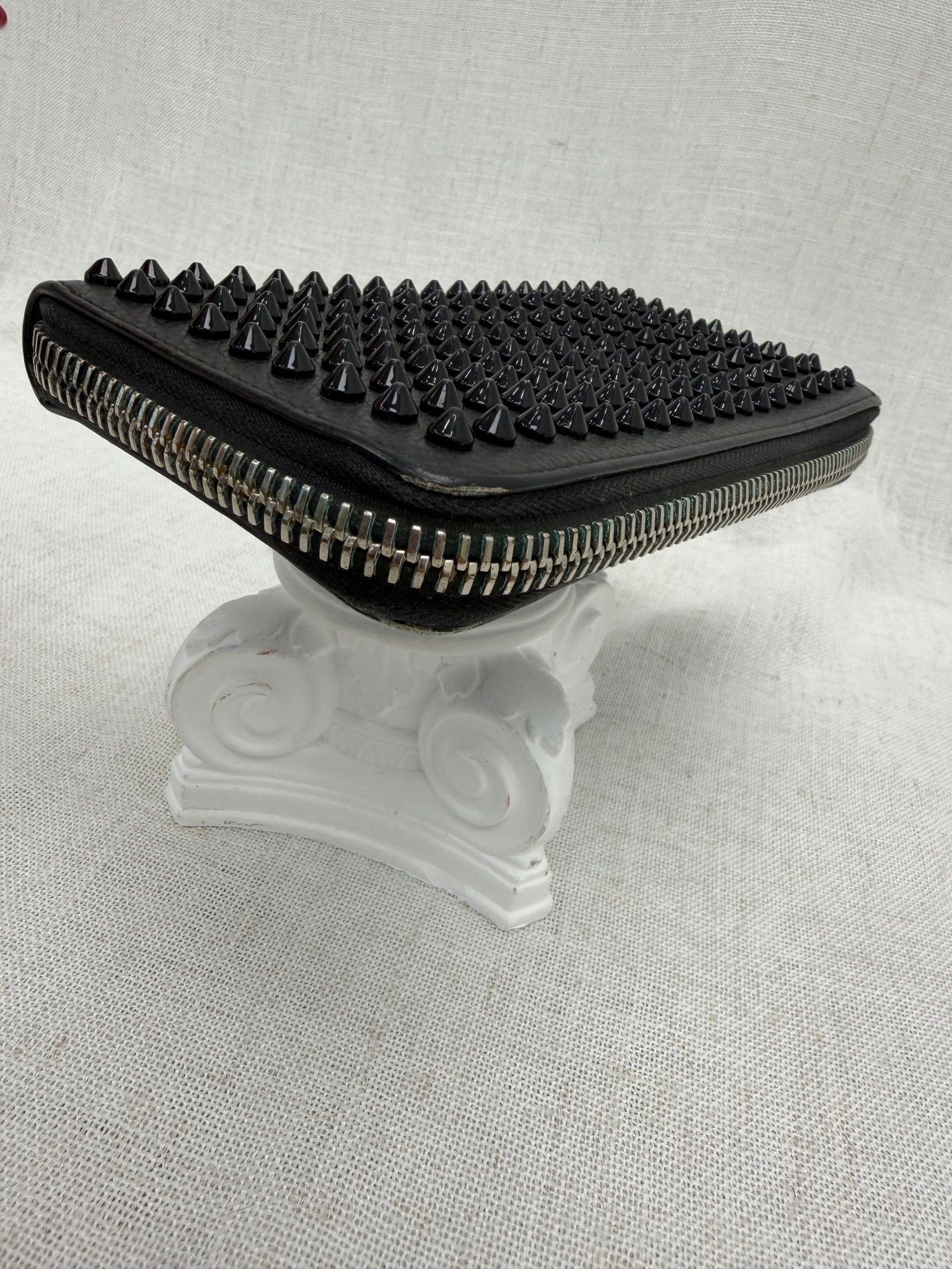 Christian Louboutin Black Leather Spiked Zippy Wallet