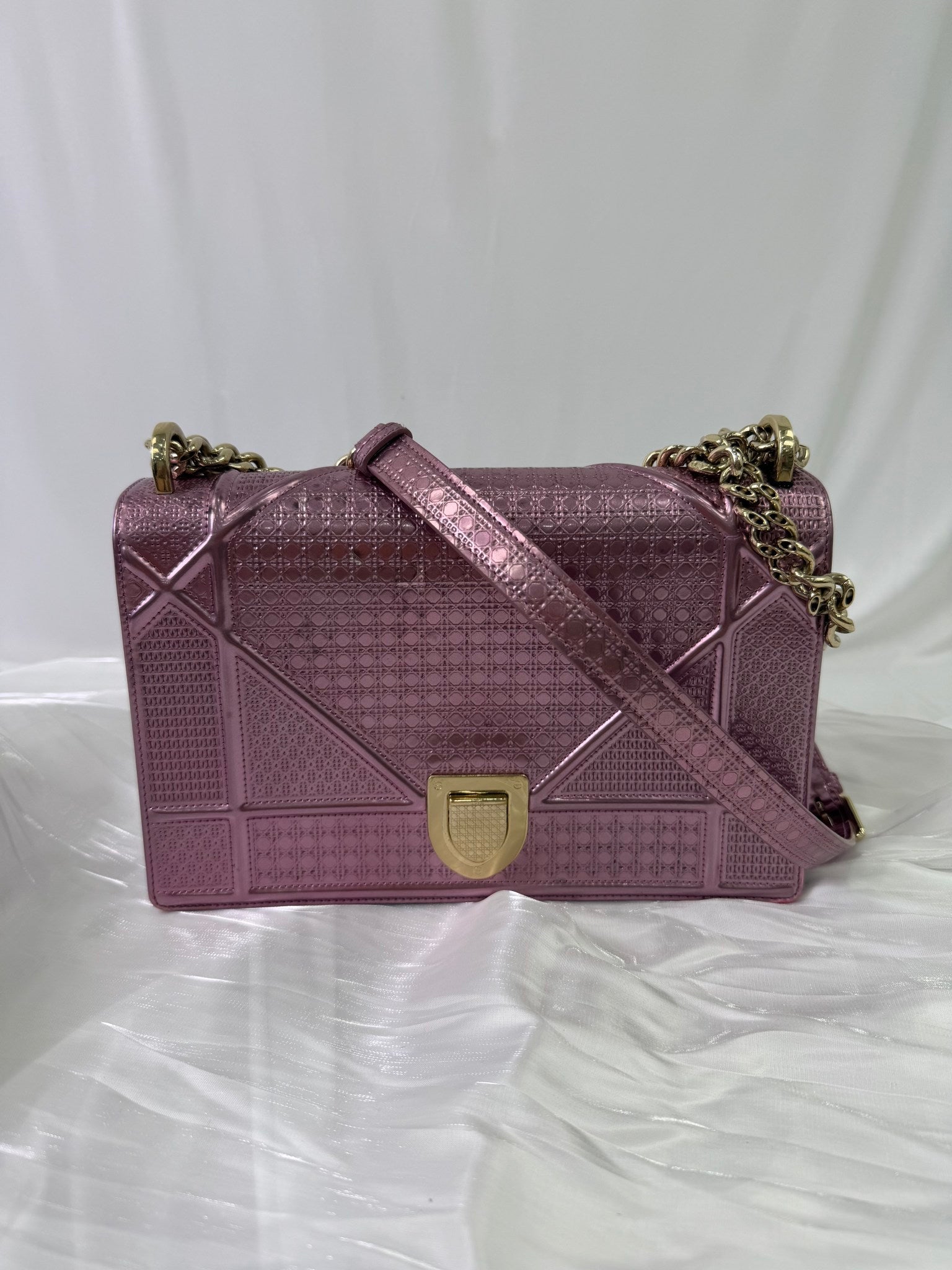 Christian Dior Pink Metallic Leather Diorama Handbag