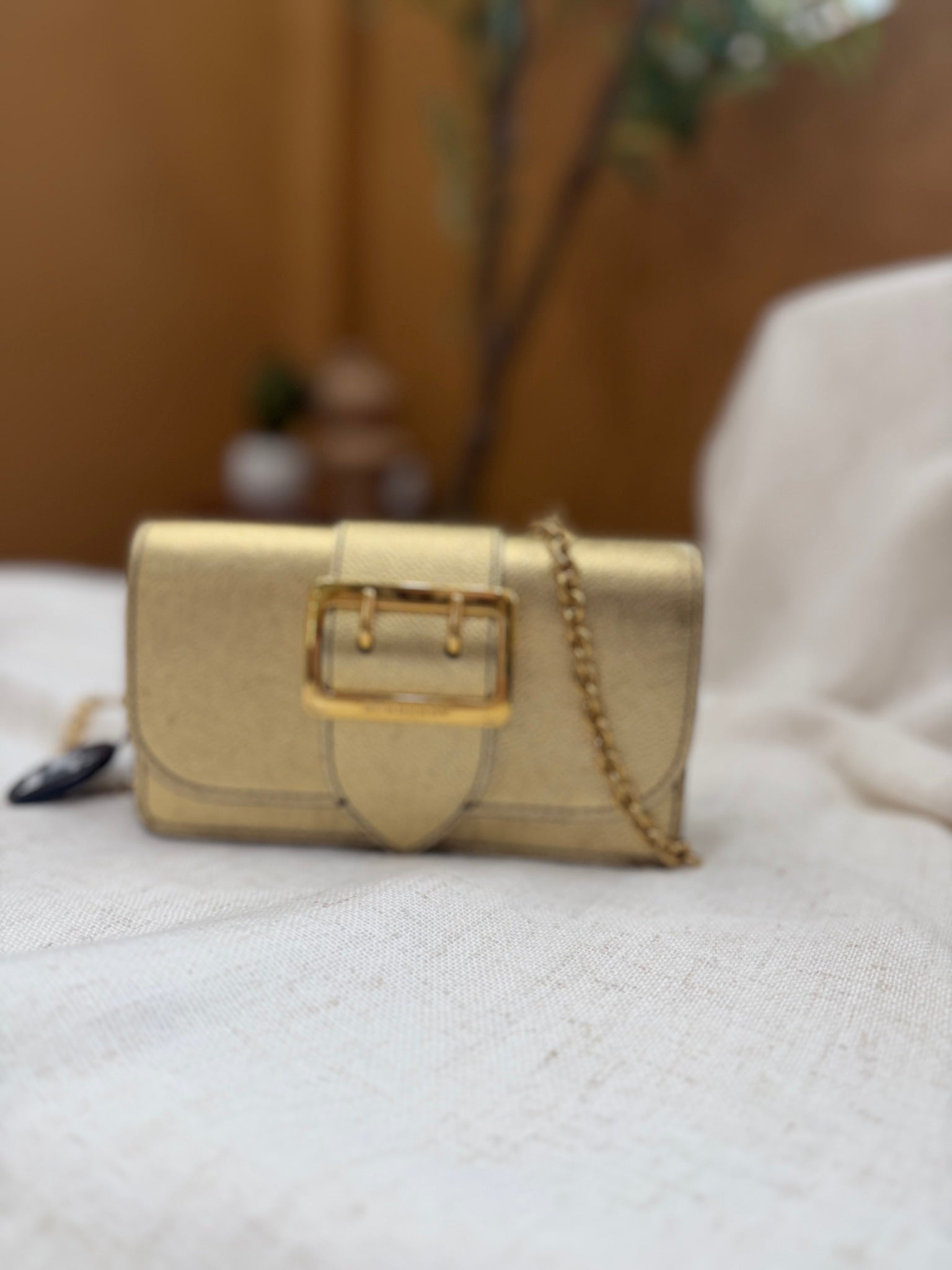 Burberry Gold Leather Mini Buckle Bag