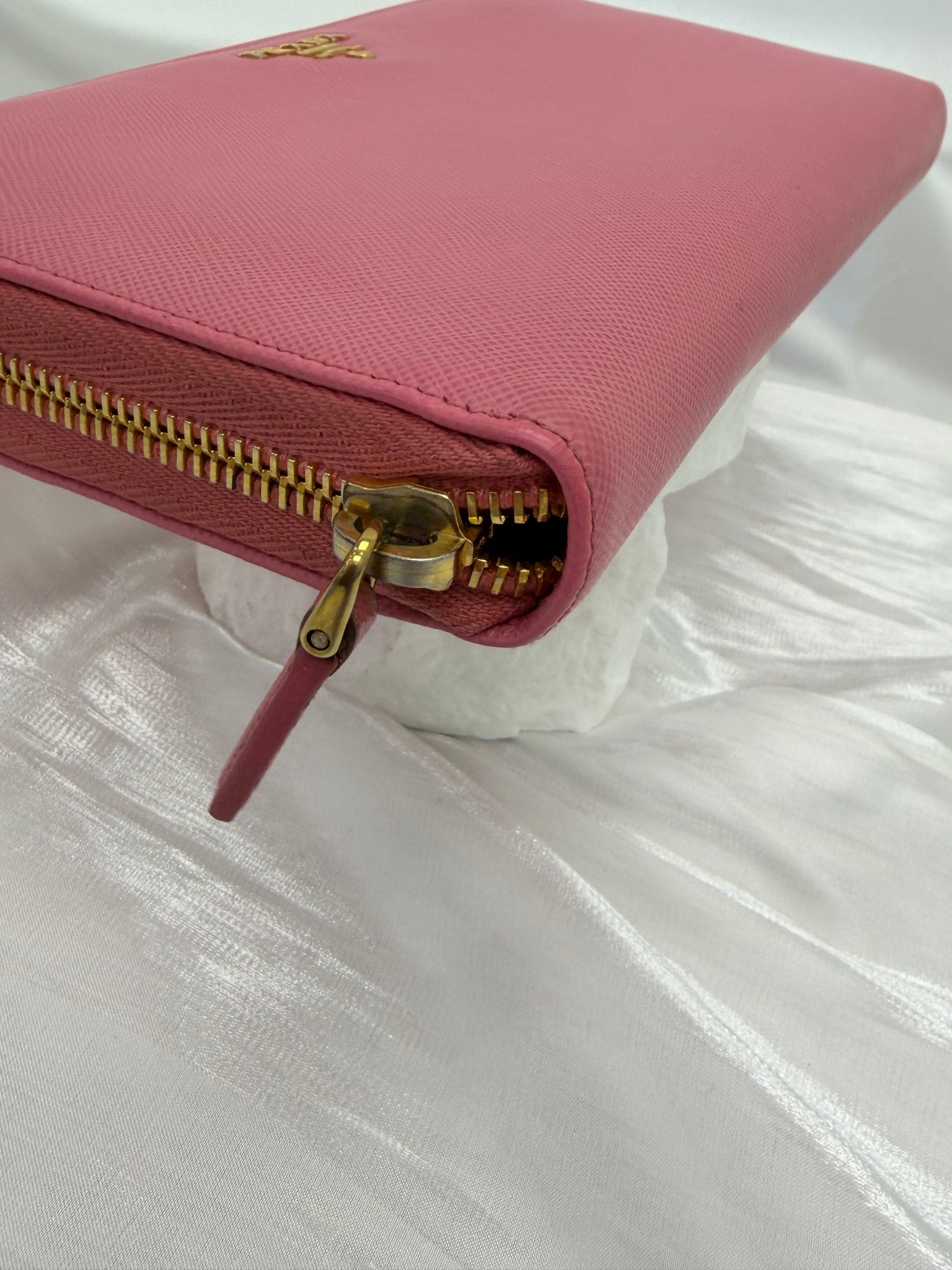 Prada Pink Saffiano Leather XL Zippy Wallet