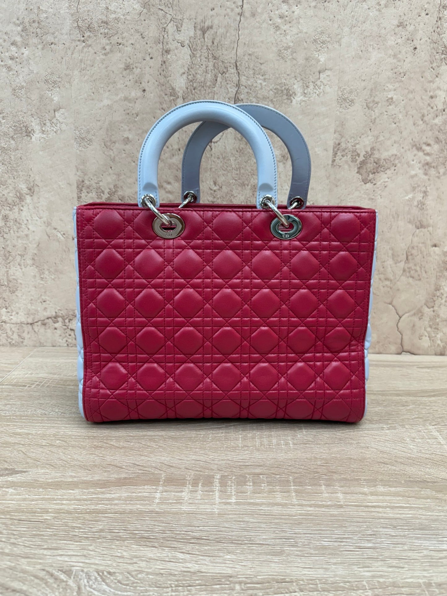 Christian Dior Blue & Red Lambskin Cannage Lady Dior
