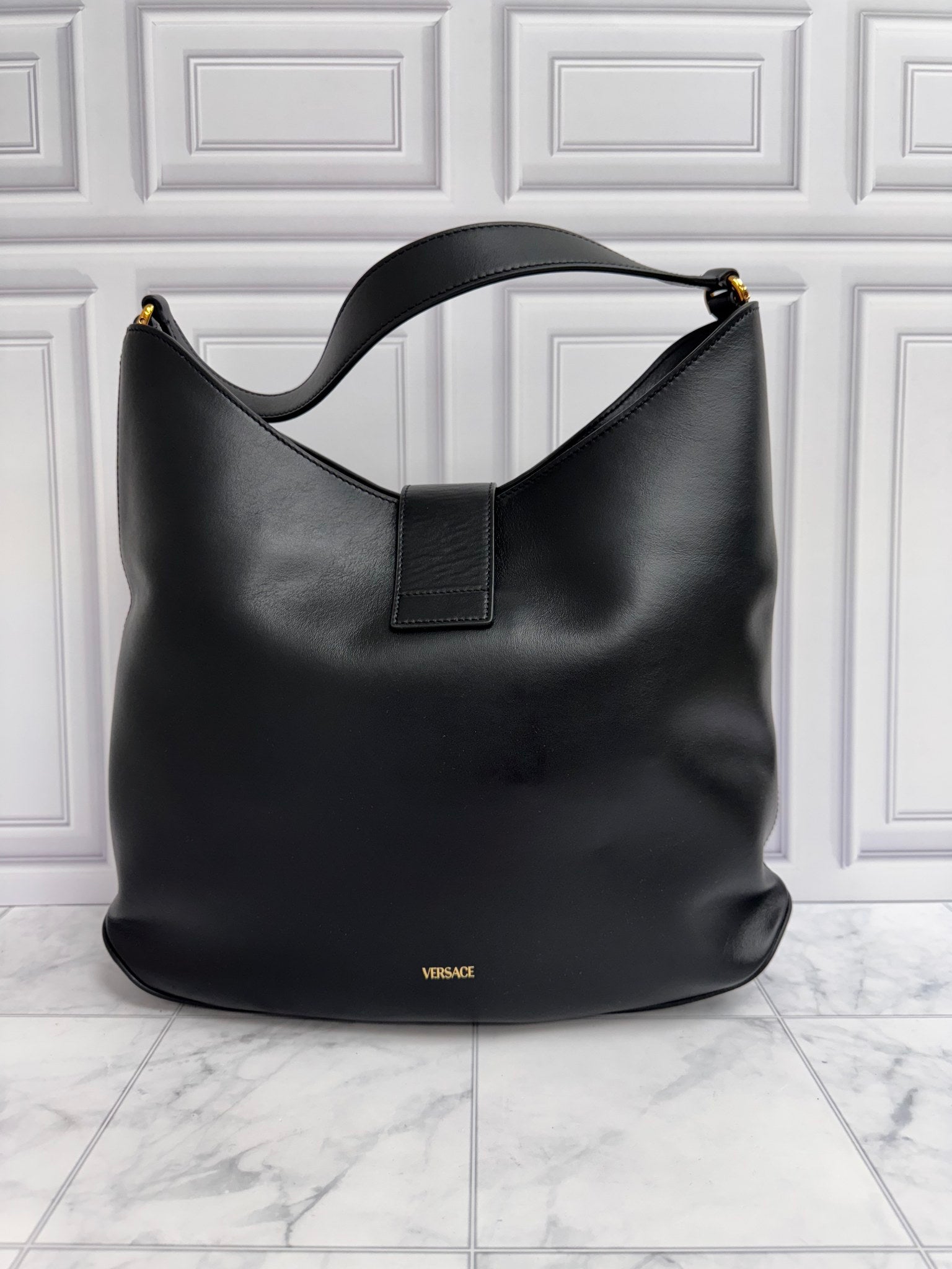 Versace Black Leather Hobo Bag
